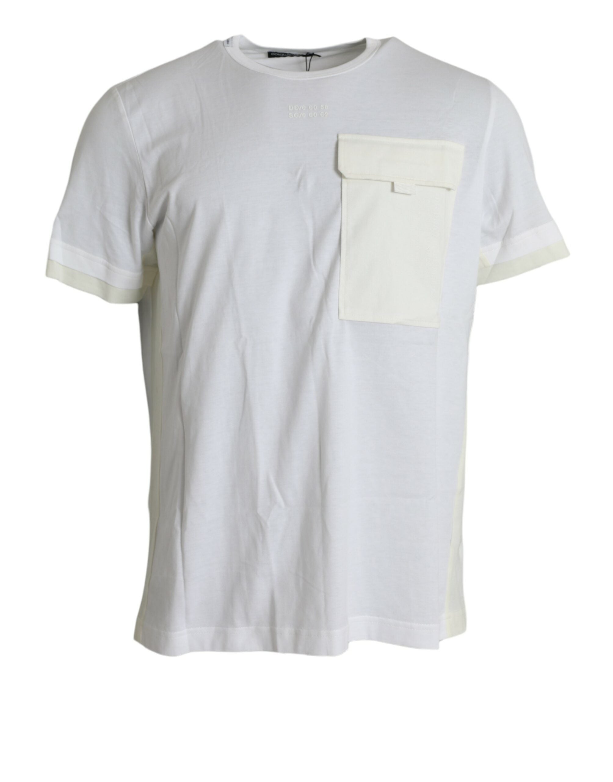 Wit katoenen T-shirt met korte mouwen en zakje