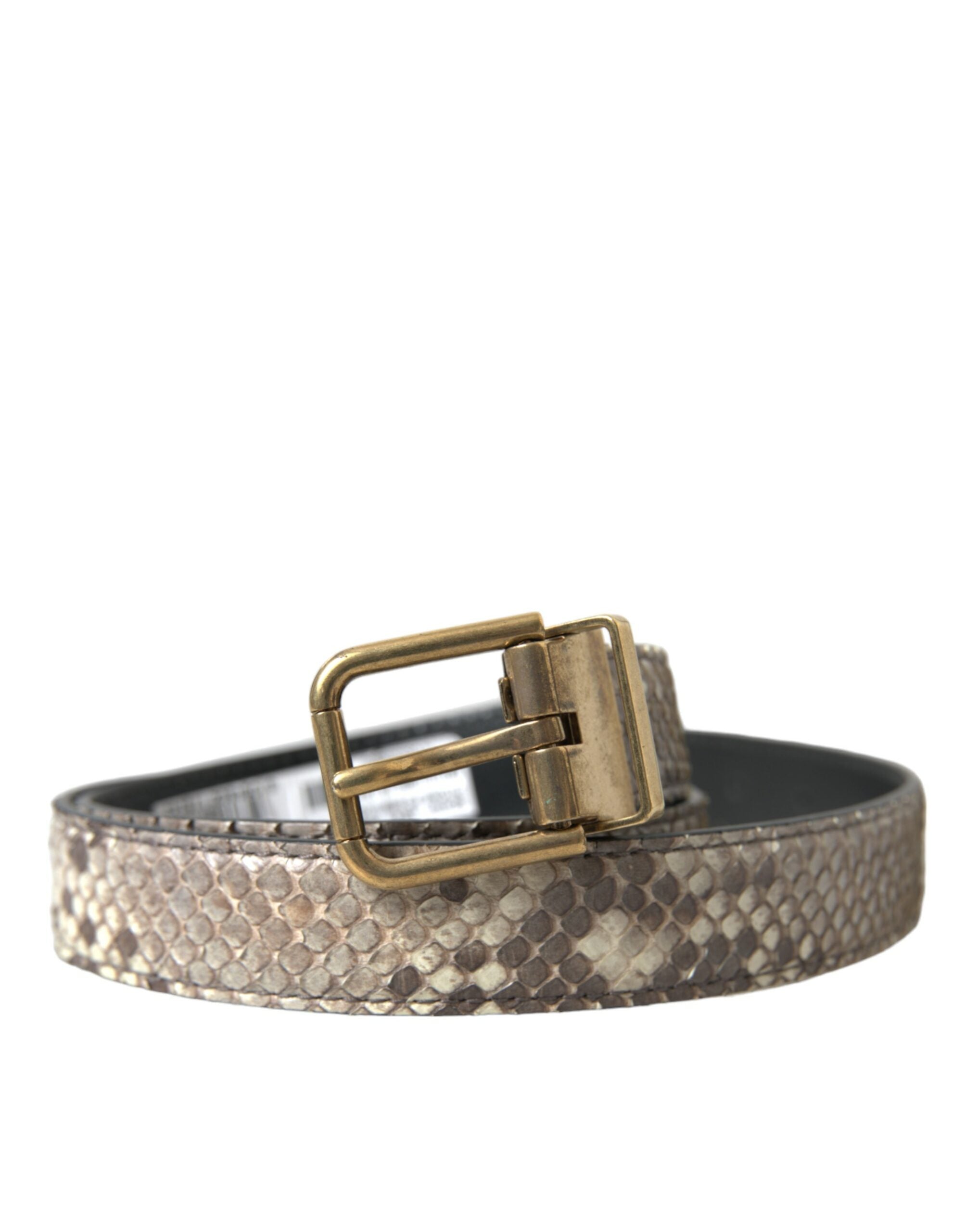 Bruine Python leren riem met gouden metalen gesp