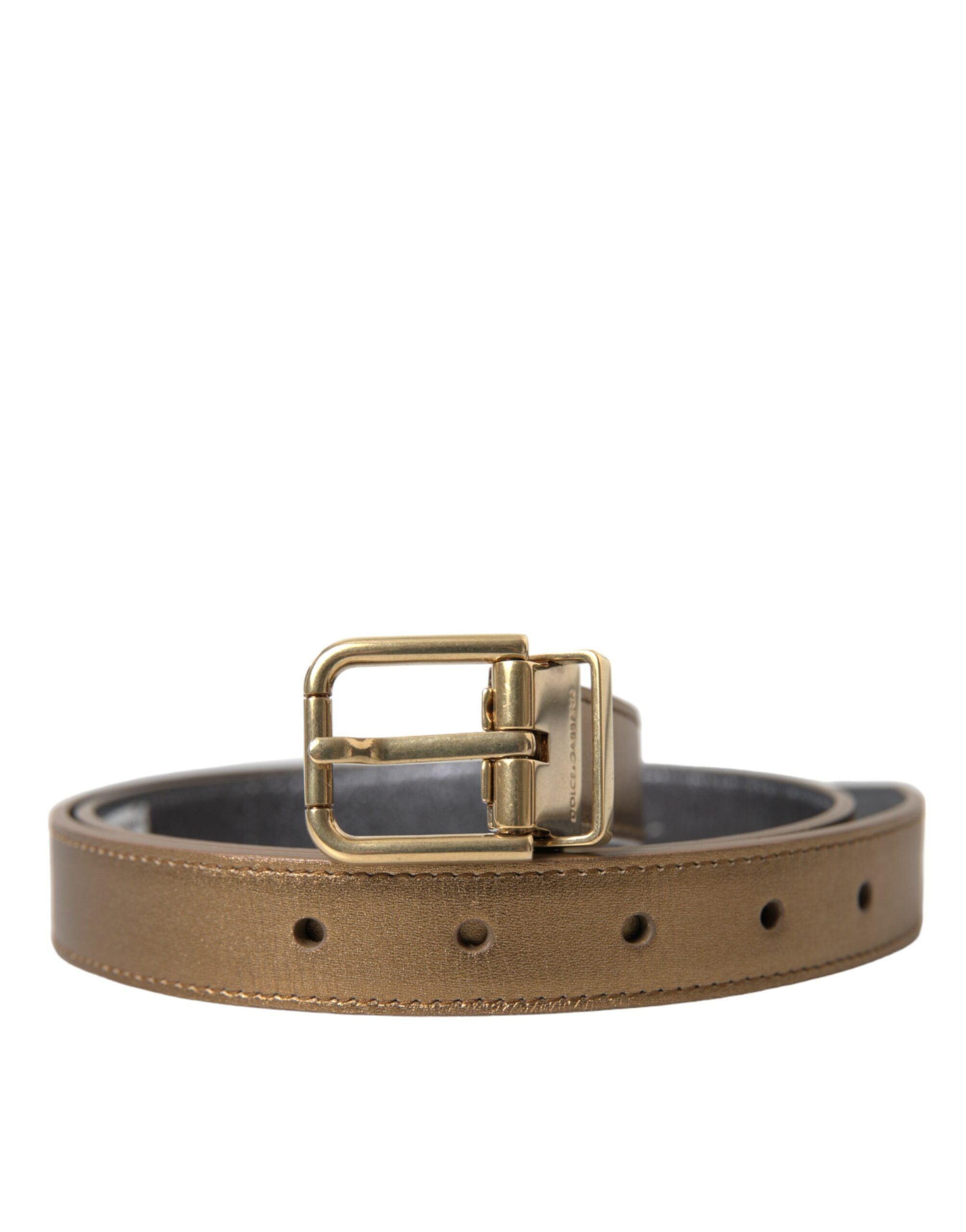 Metallic gouden kalfsleren riem met metalen gesp