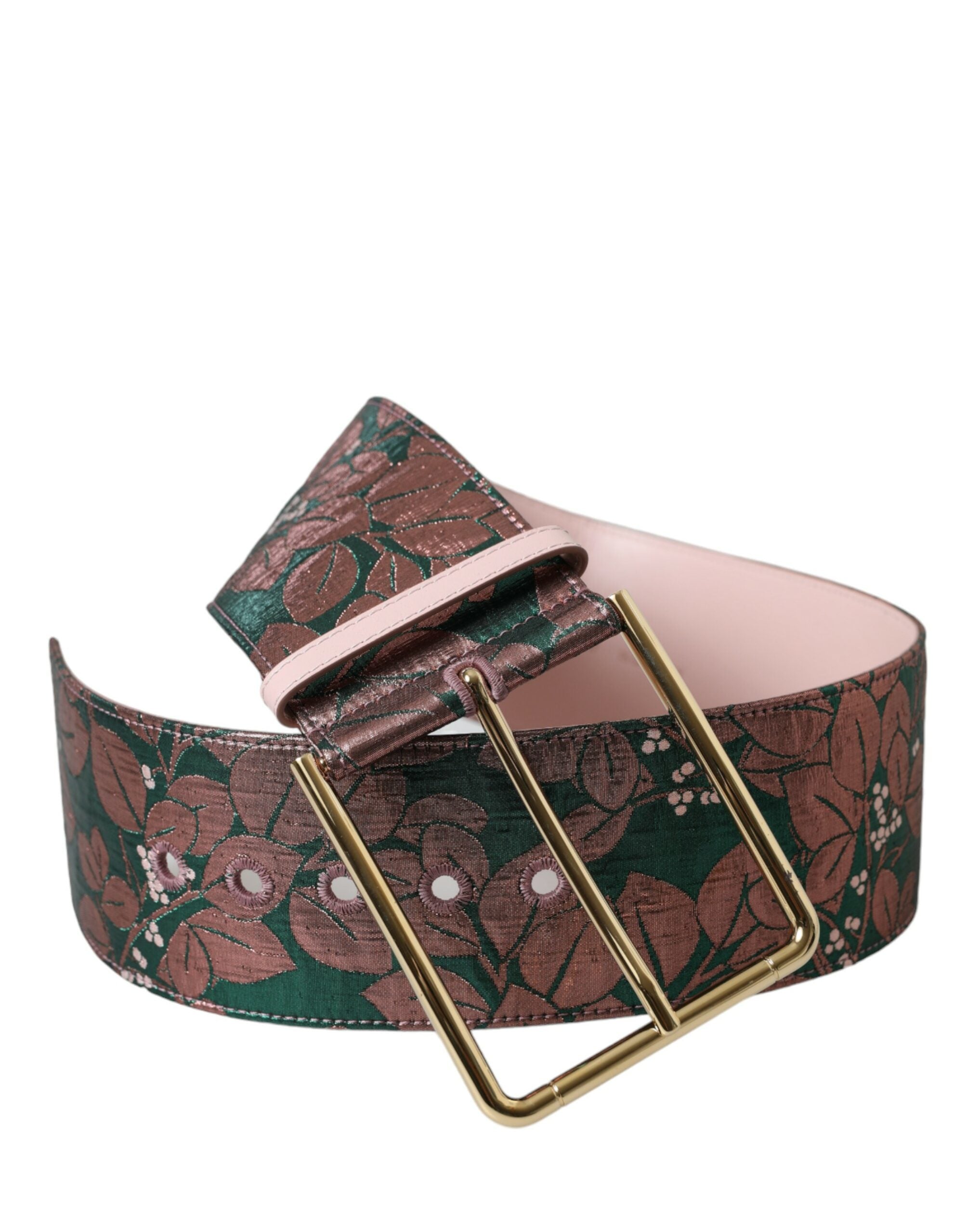 Veelkleurige bloemenjacquard lurex gouden gesp riem