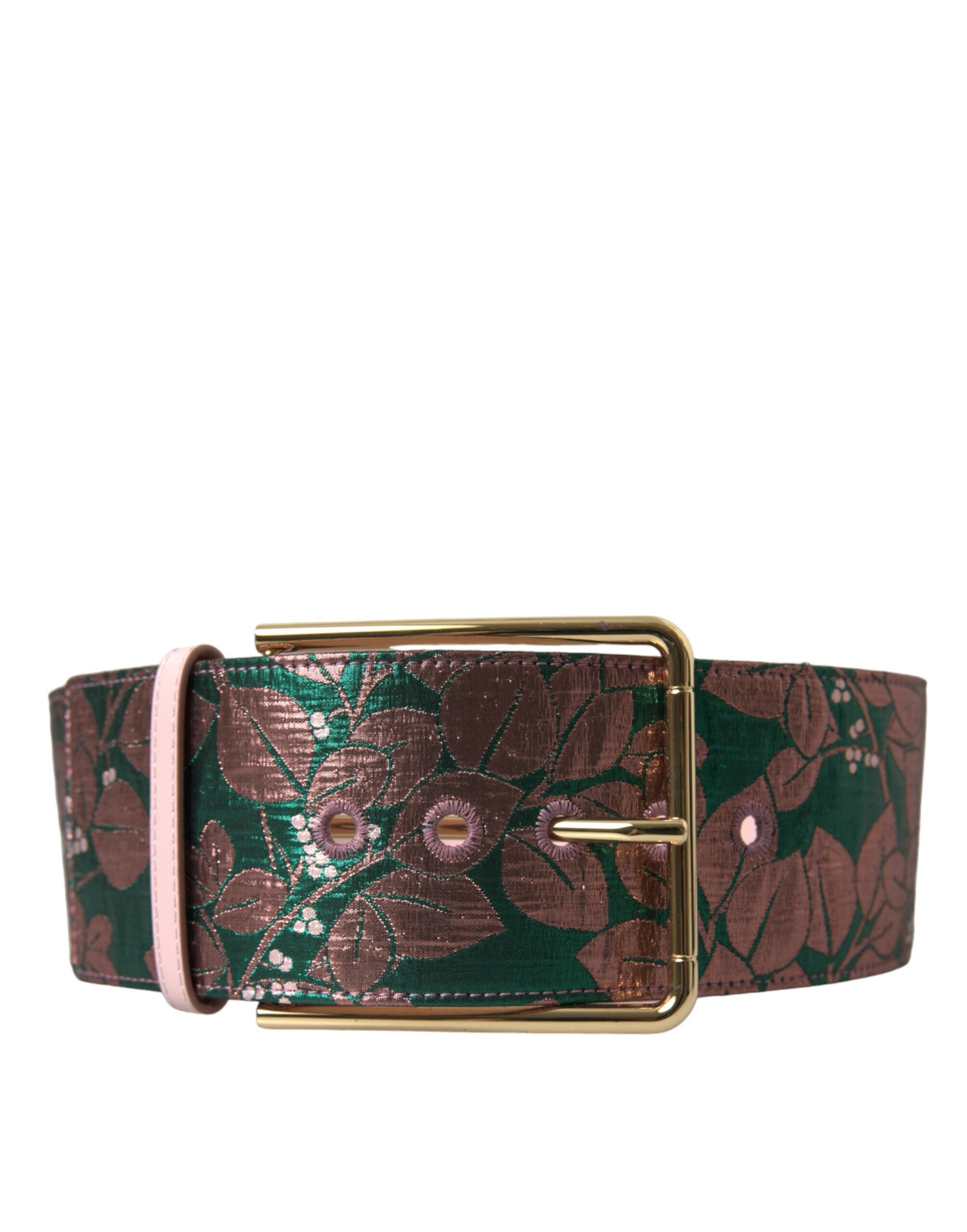 Veelkleurige bloemenjacquard lurex gouden gesp riem