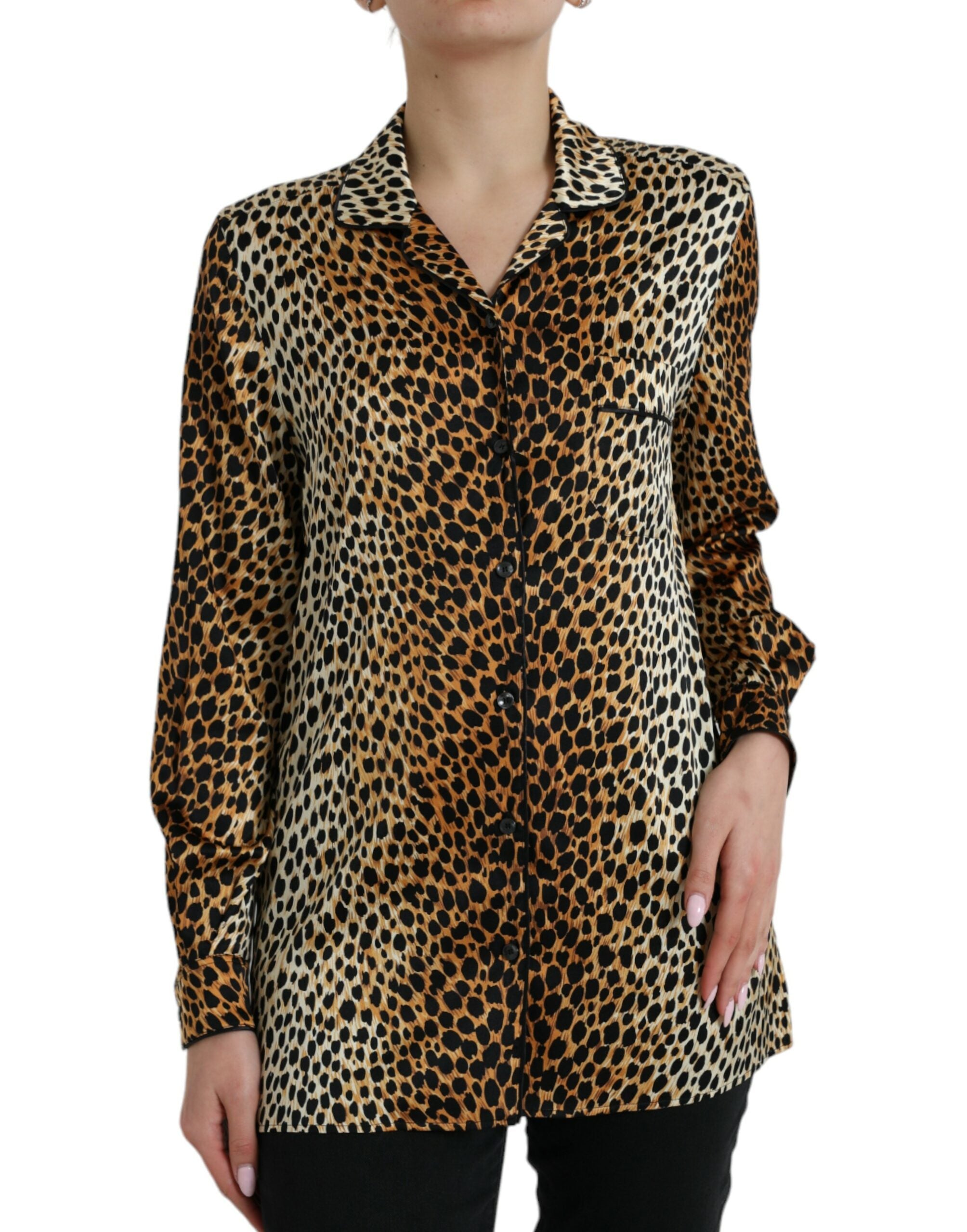 Bruine luipaardprint blouse met lange mouwen