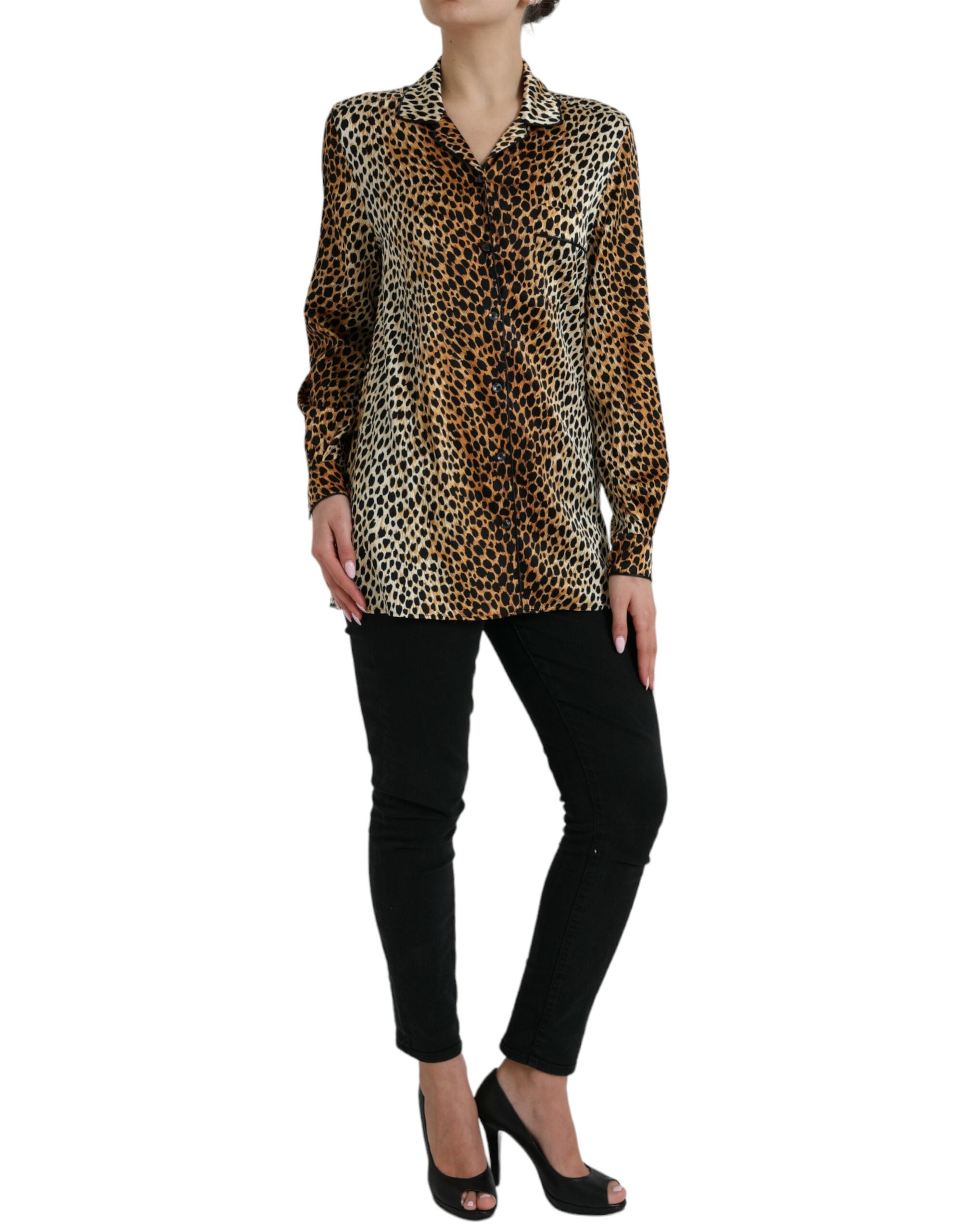 Bruine luipaardprint blouse met lange mouwen