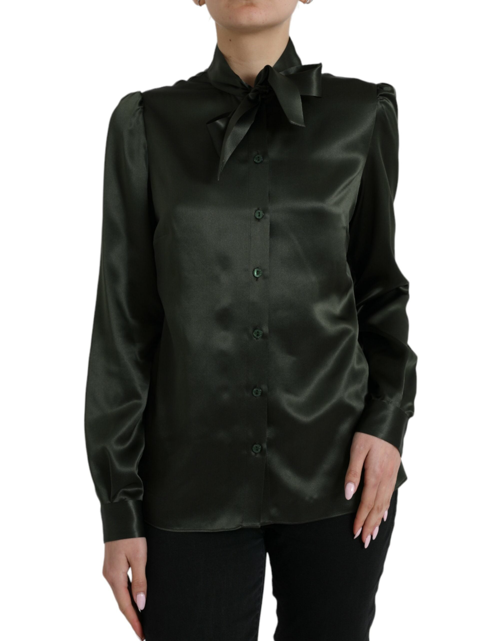 Grijze blouse met lange mouwen en Ascot-kraag