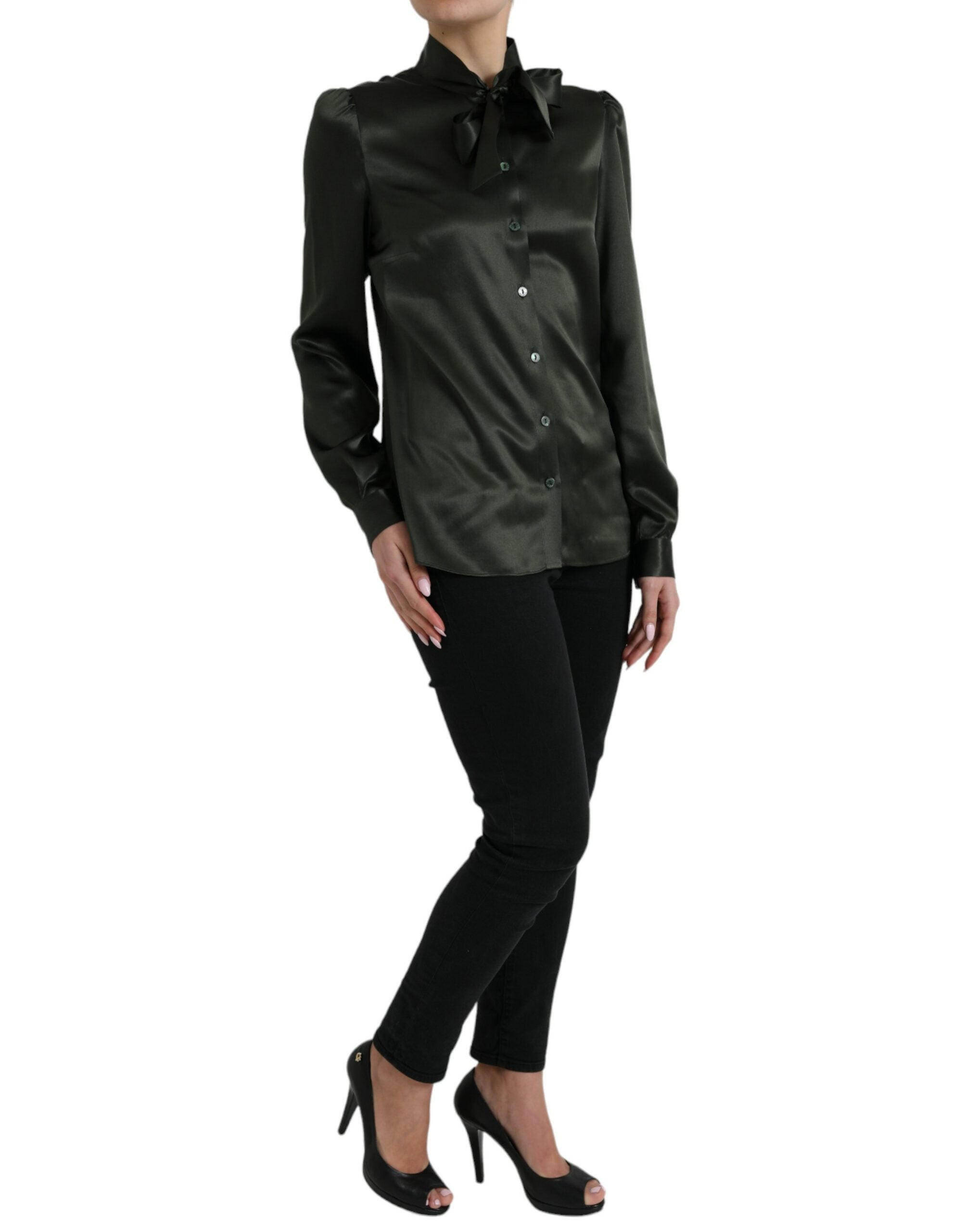 Grijze blouse met lange mouwen en Ascot-kraag