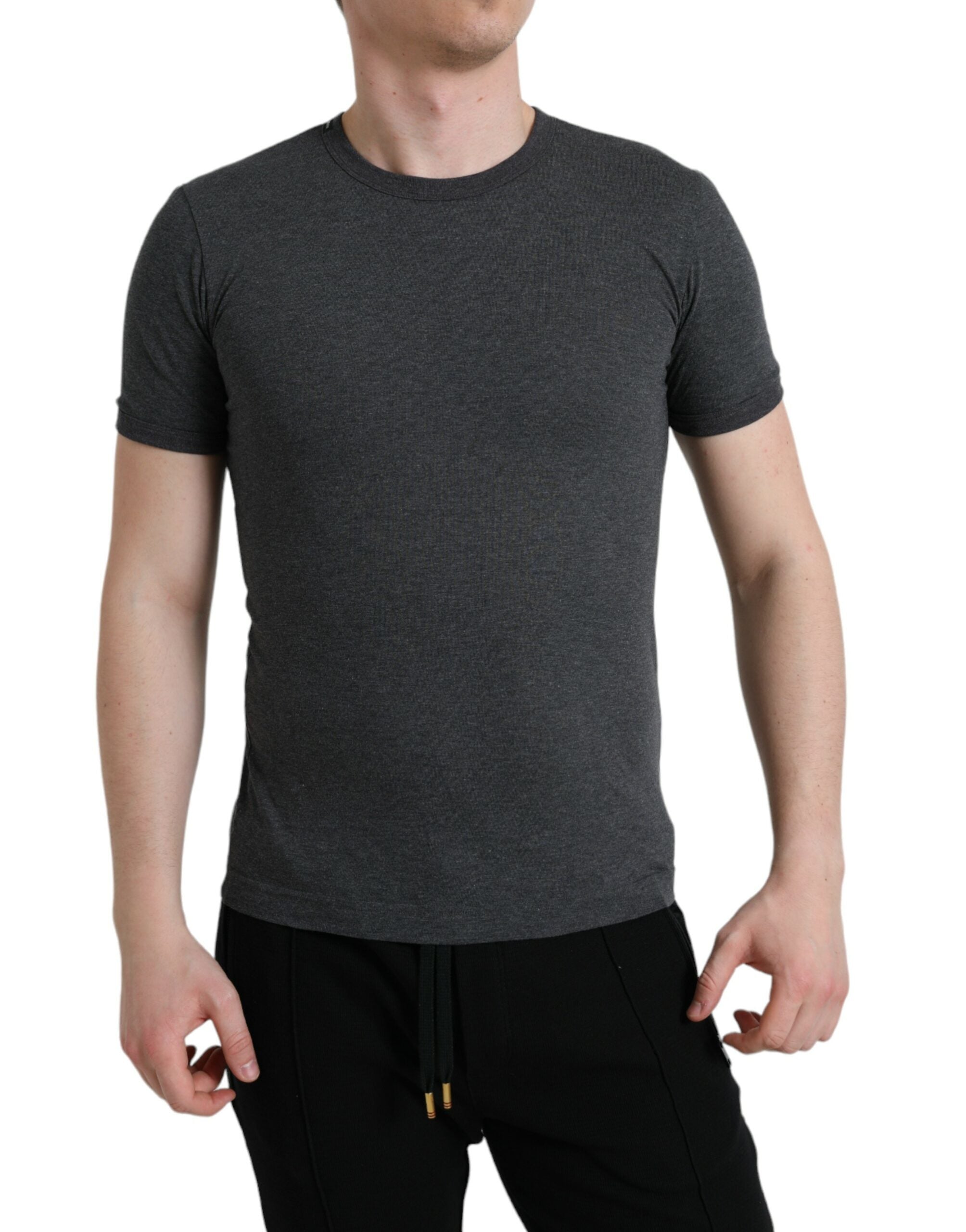 Donkergrijs katoenen T-shirt met ronde hals