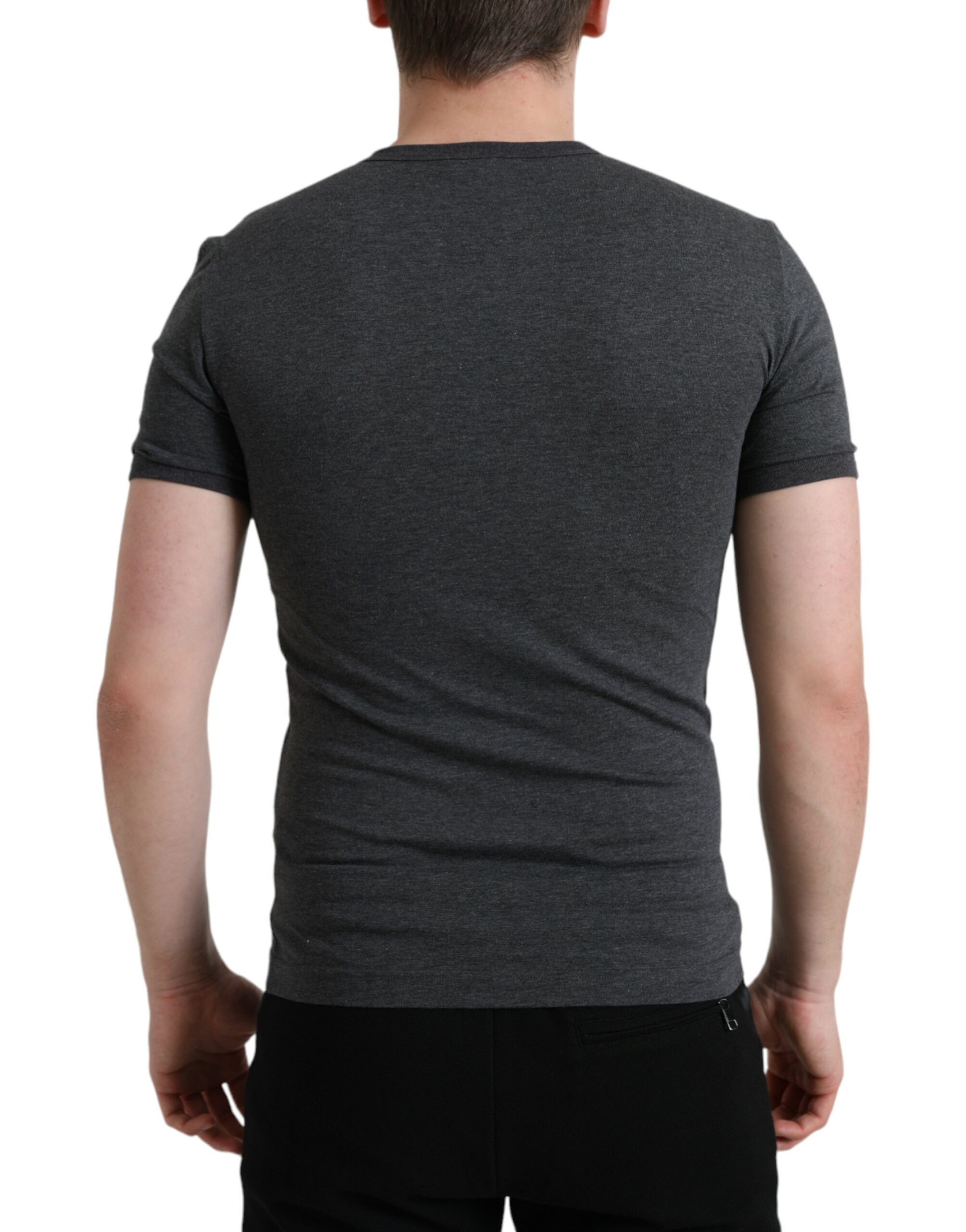 Donkergrijs katoenen T-shirt met ronde hals