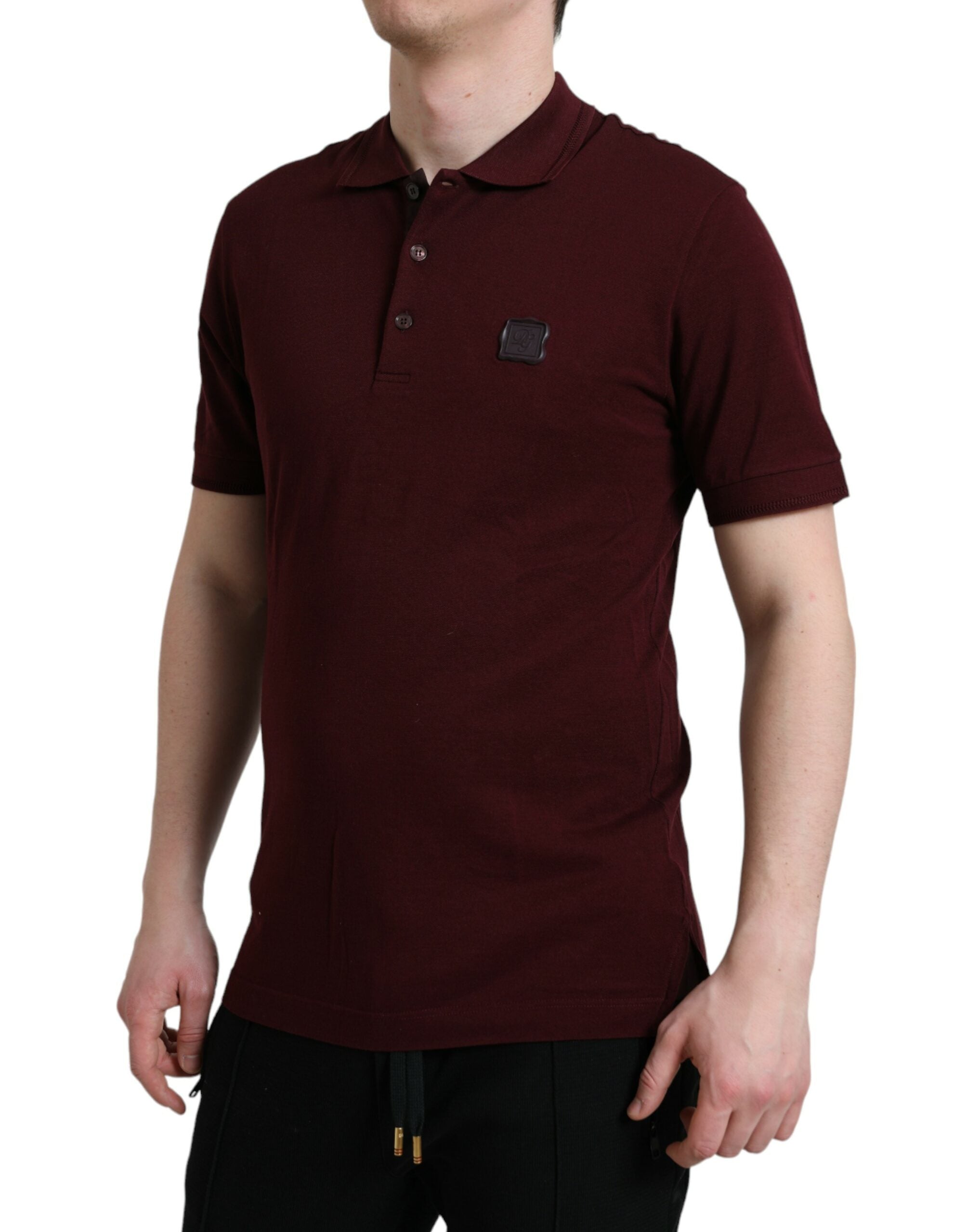 Kastanjebruine polo met korte mouwen en kraag