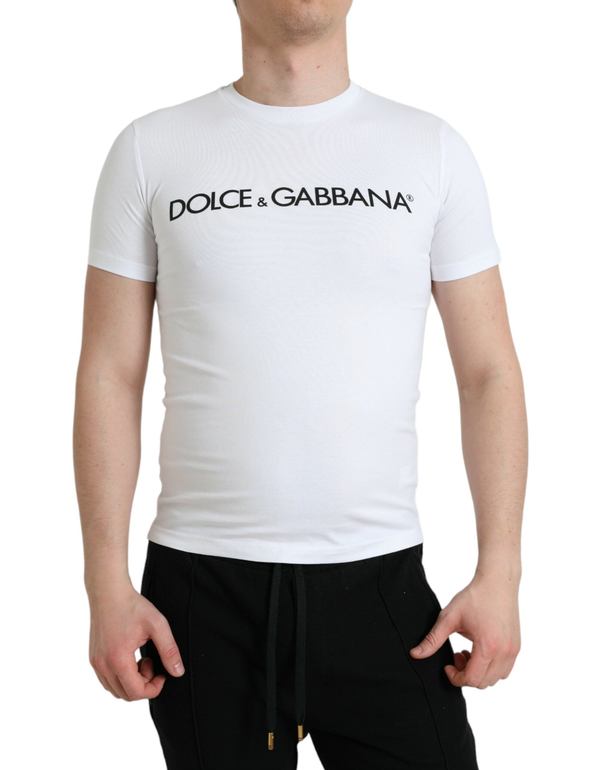 Wit T-shirt met ronde hals en logoprint van katoen