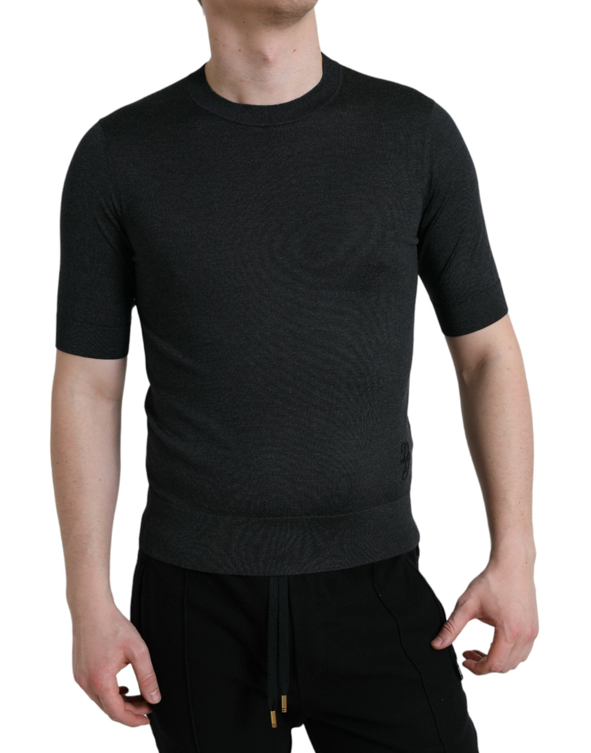 Donkergrijs T-shirt met ronde hals en korte mouwen
