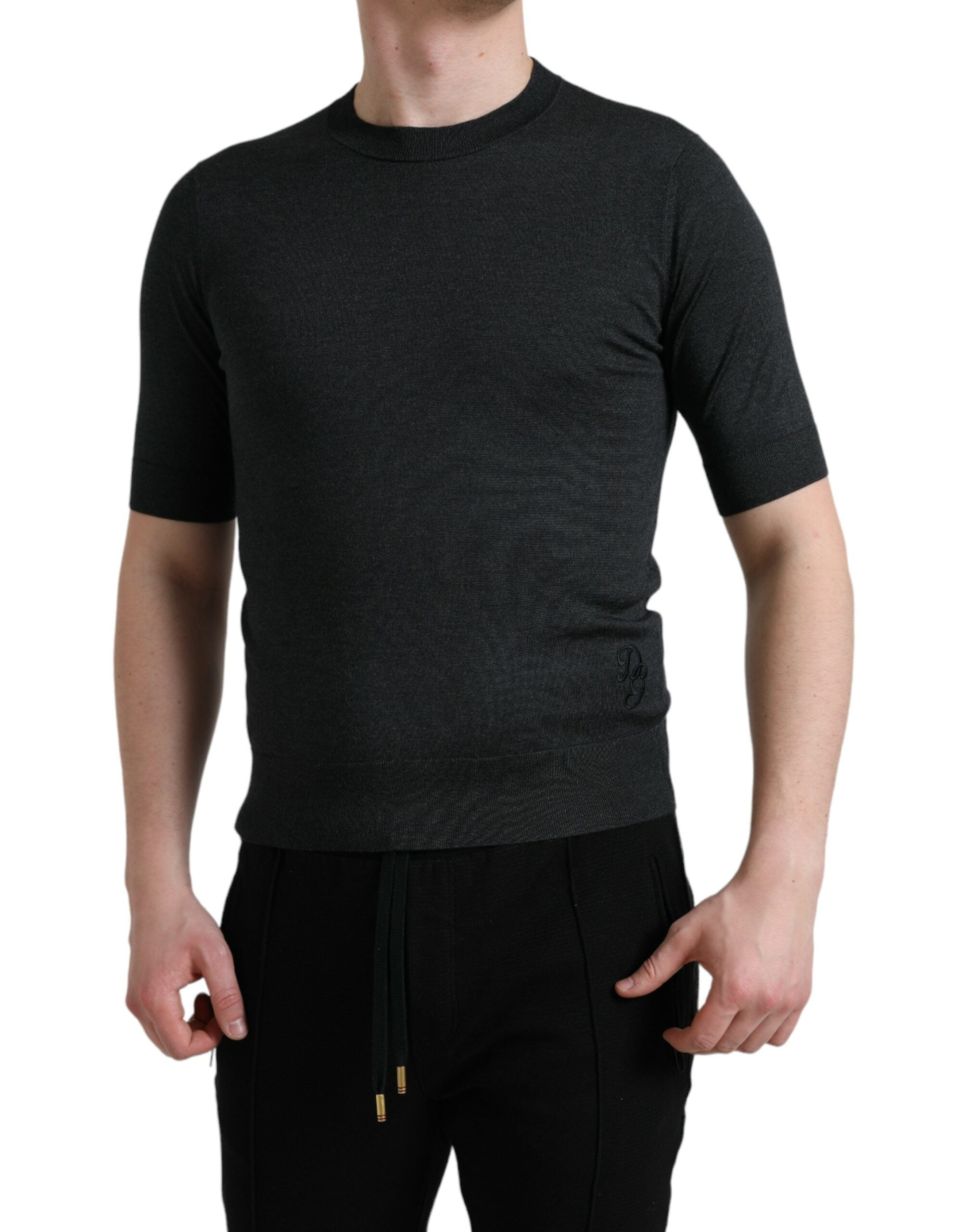 Donkergrijs T-shirt met ronde hals en korte mouwen