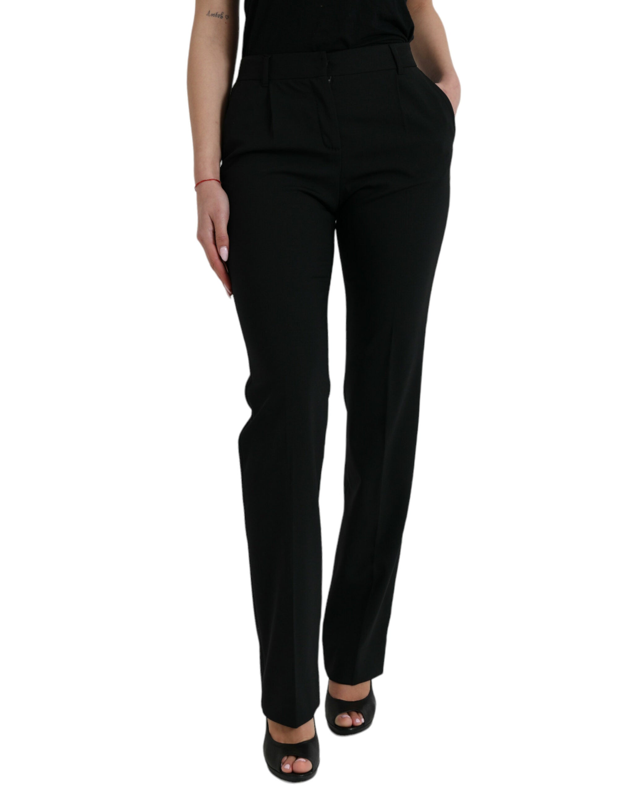 Zwarte wollen broek met taps toelopende taille