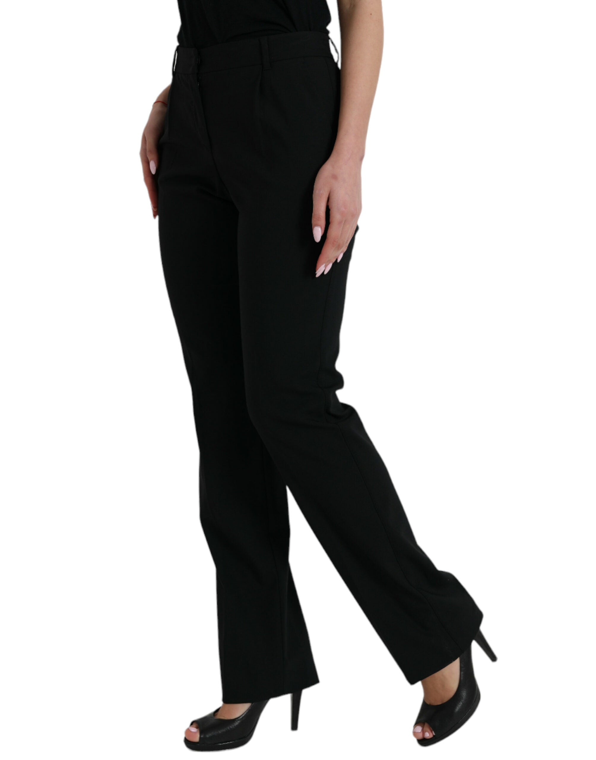 Zwarte wollen broek met taps toelopende taille