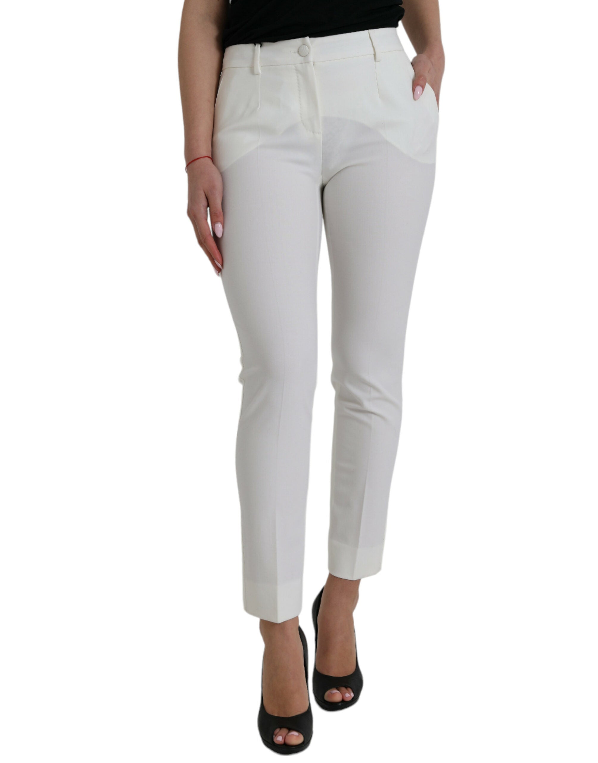 Witte wollen broek met taps toelopende taille en middelhoge taille