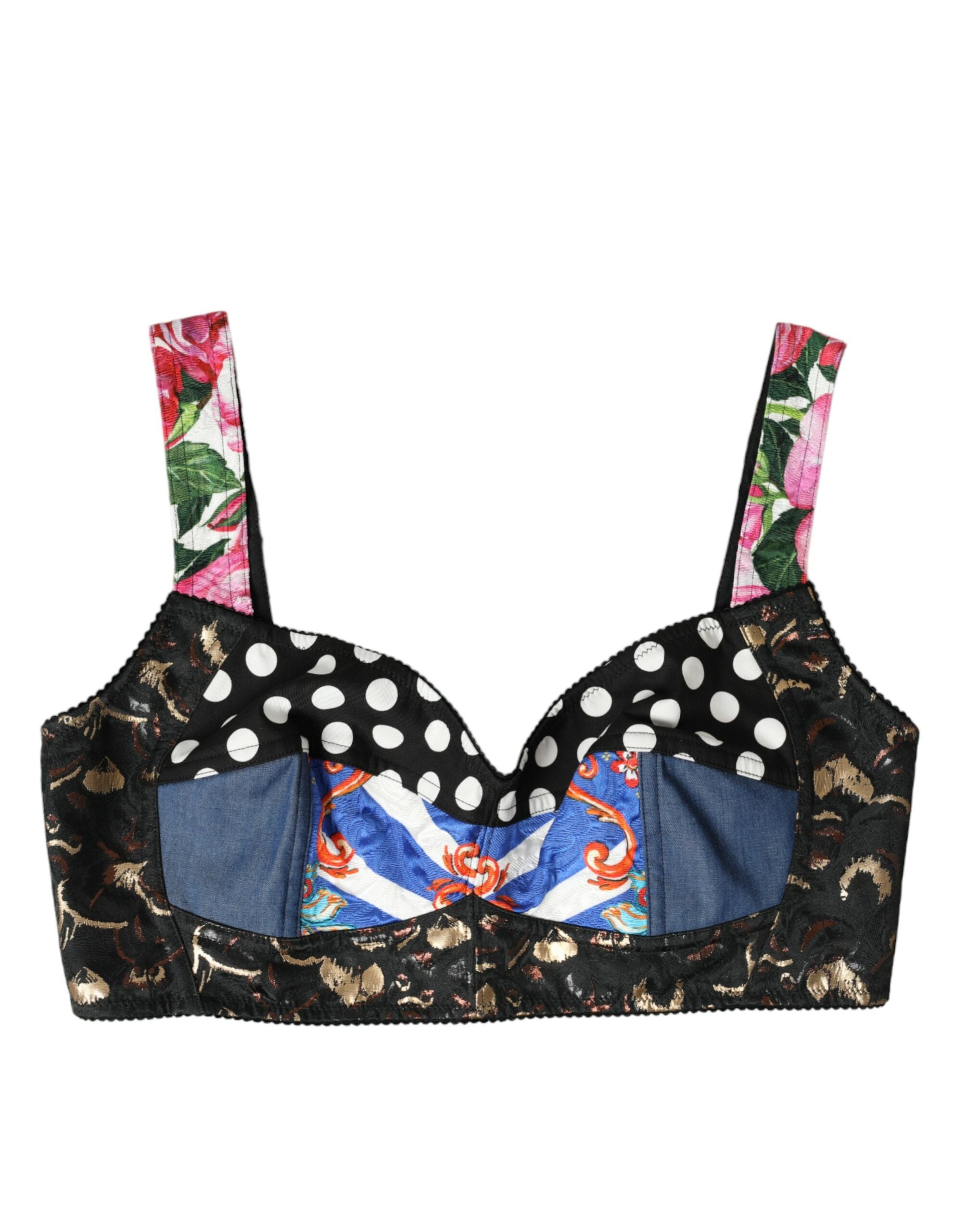 Veelkleurige bloemenpatchwork bustier crop top