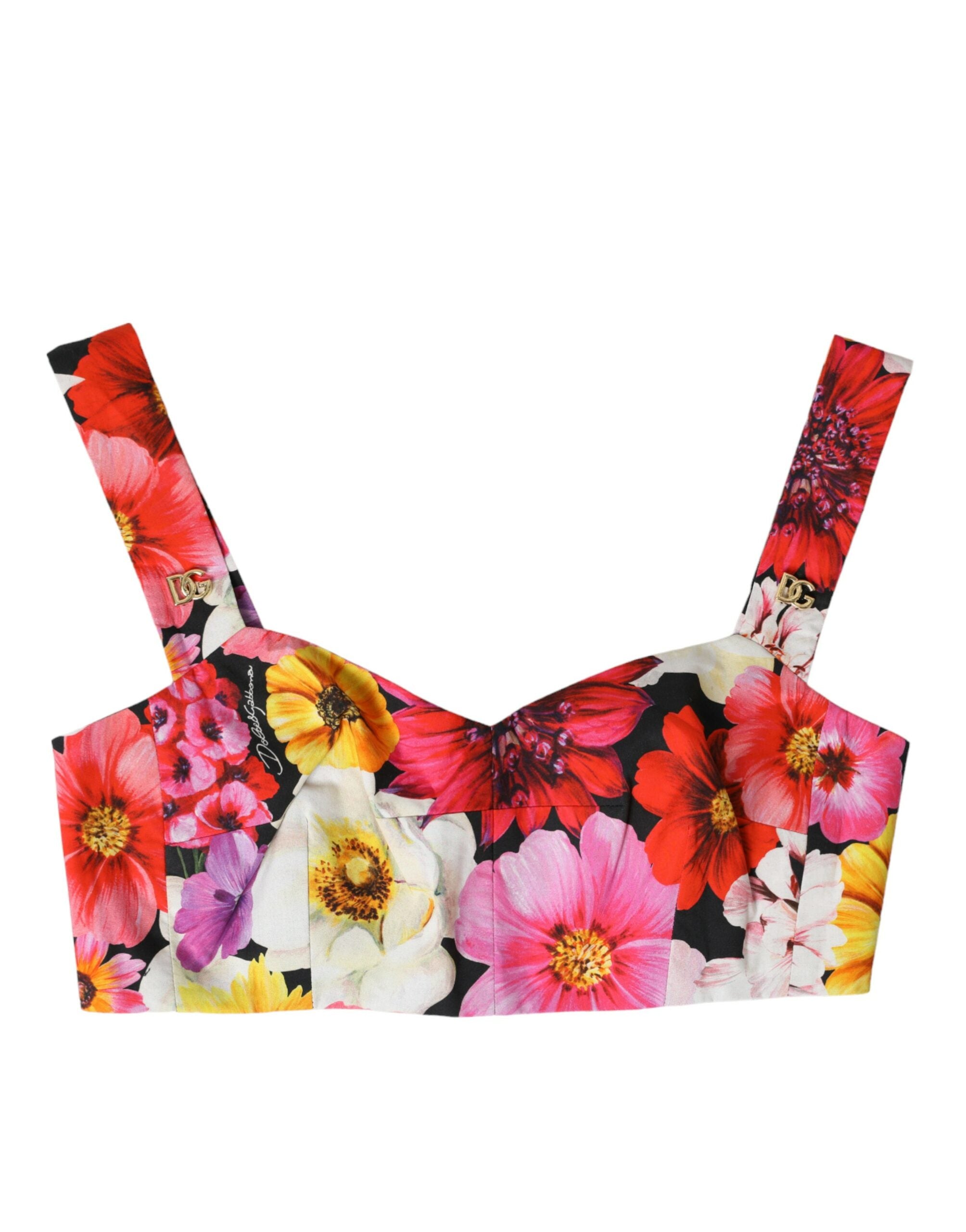 Meerkleurige bloemenprint mouwloze bustier crop top