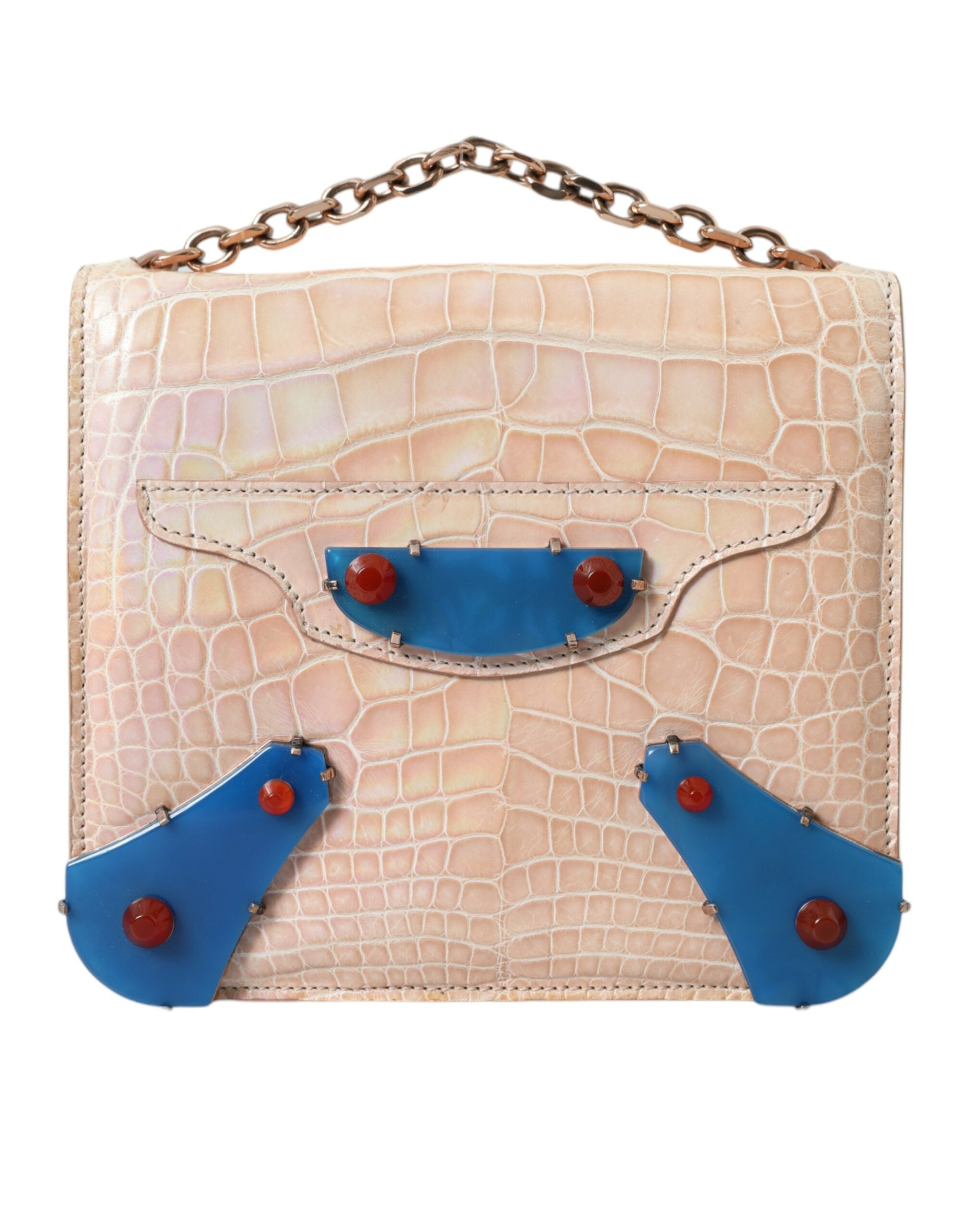 Beige blauwe agaat exotische leren gouden ketting portemonnee tas