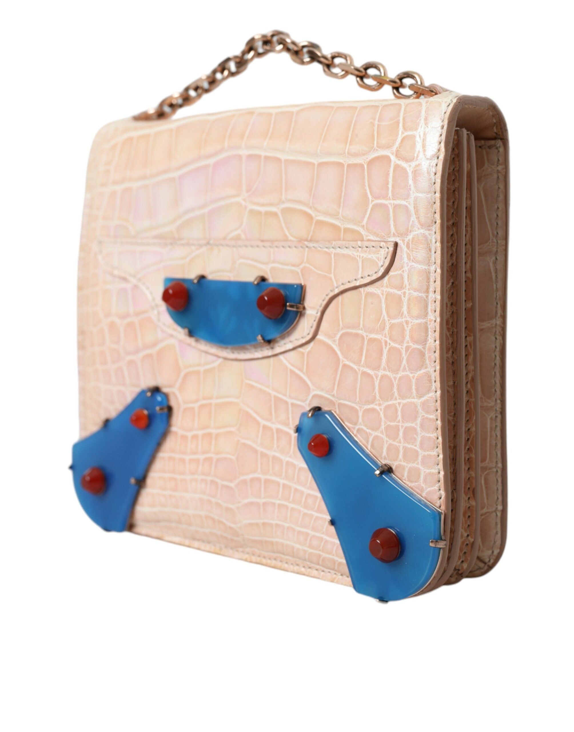 Beige blauwe agaat exotische leren gouden ketting portemonnee tas