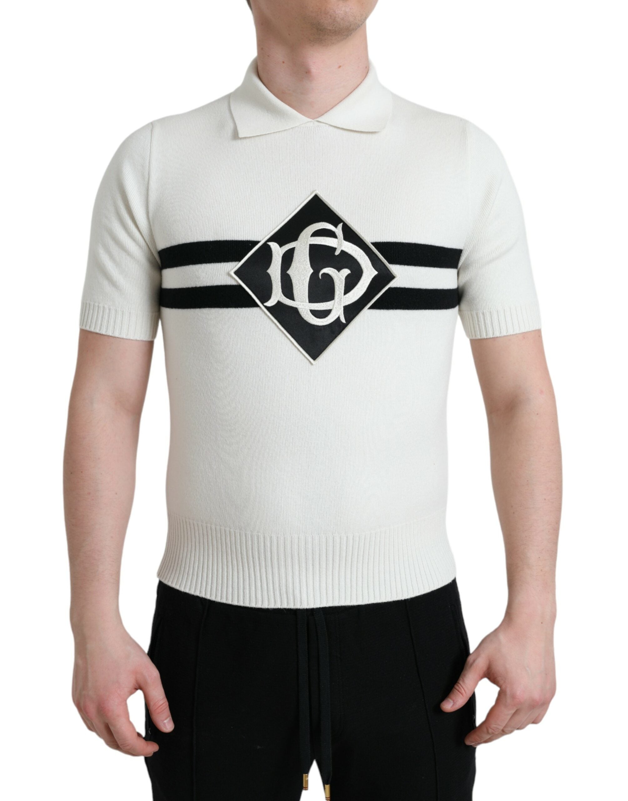 Wit DG-logo Henley-shirt met kraag