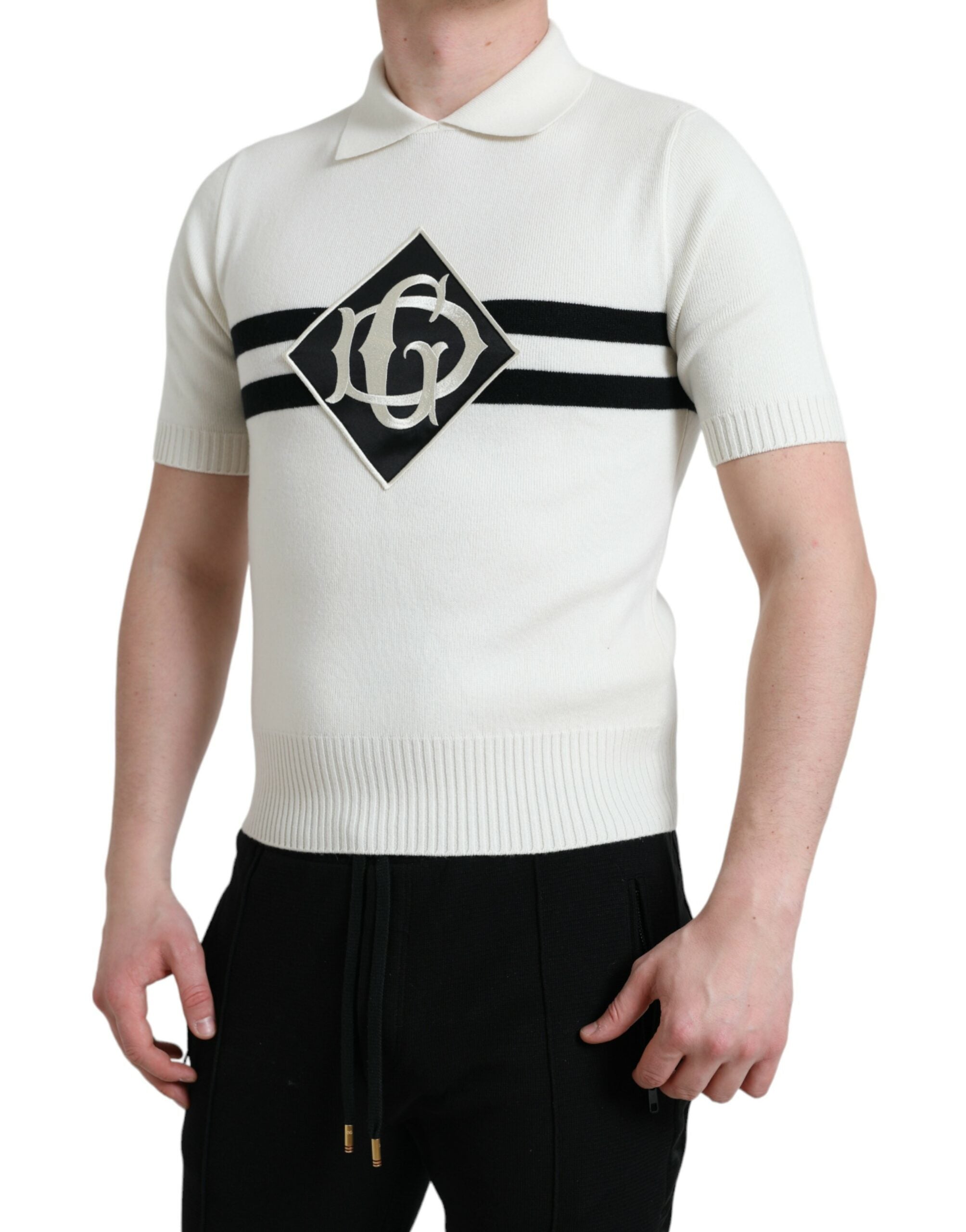 Wit DG-logo Henley-shirt met kraag