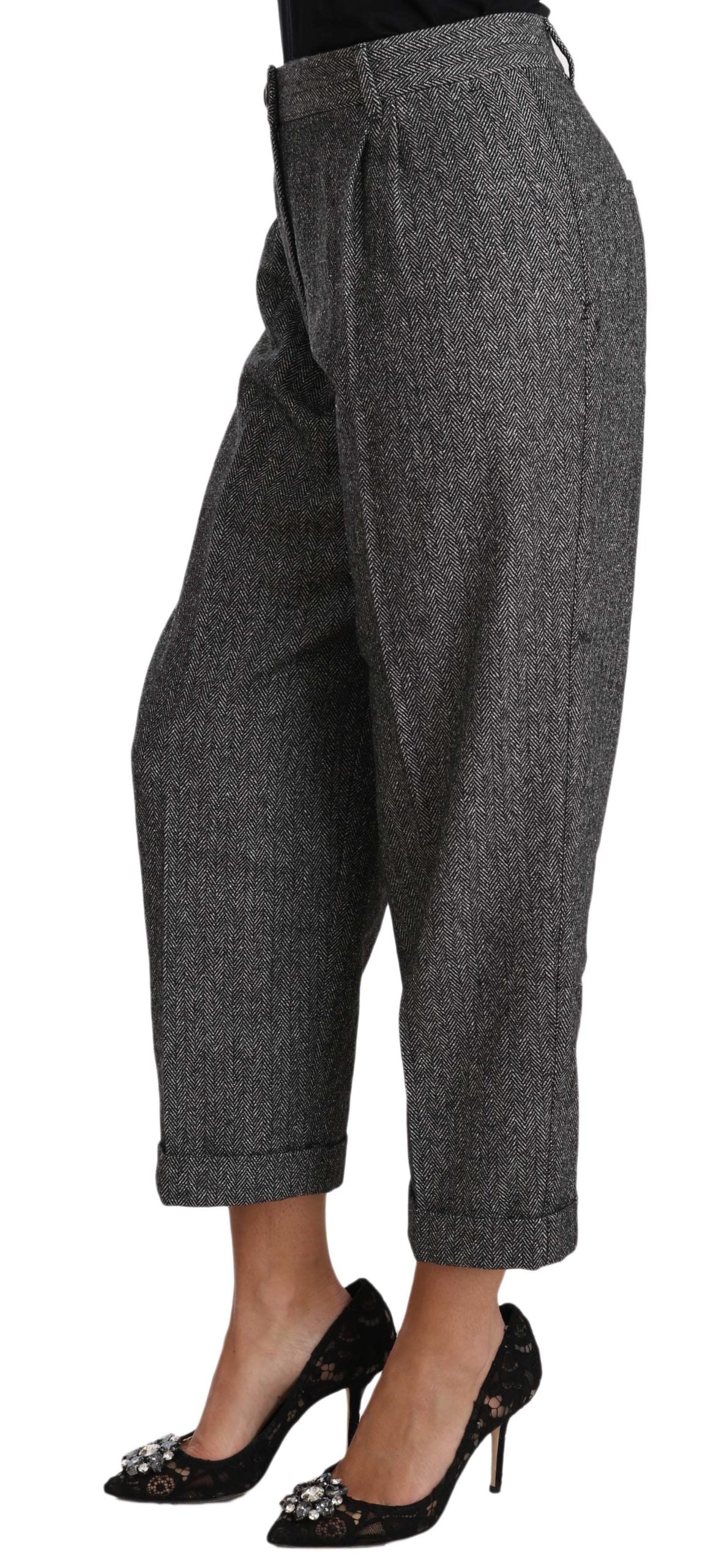 Grijze wollen geplooide cropped broek