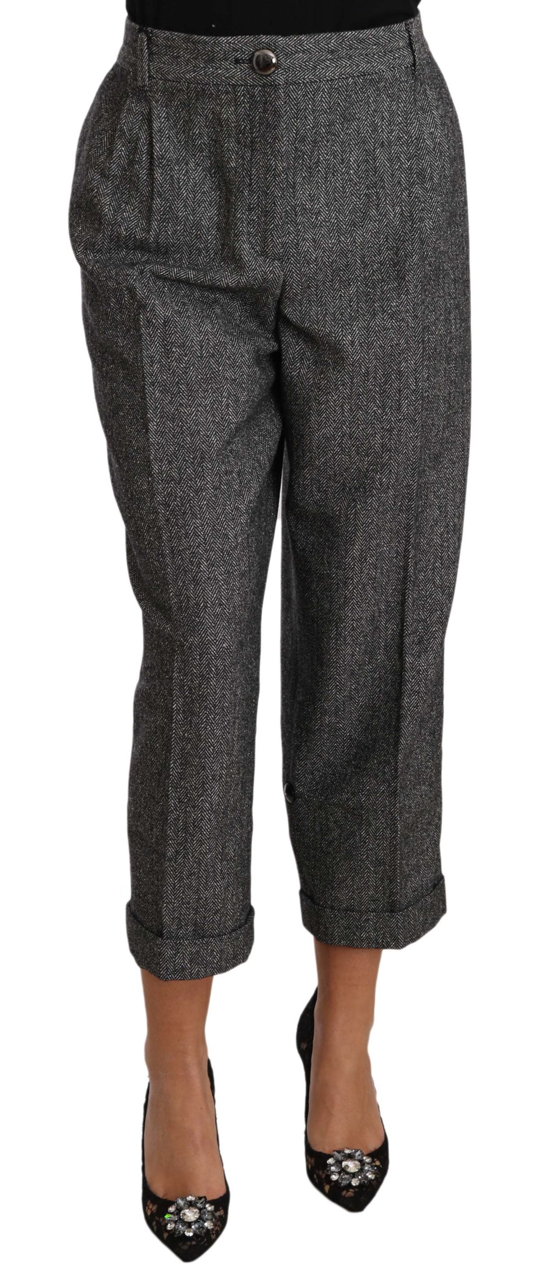 Grijze wollen geplooide cropped broek