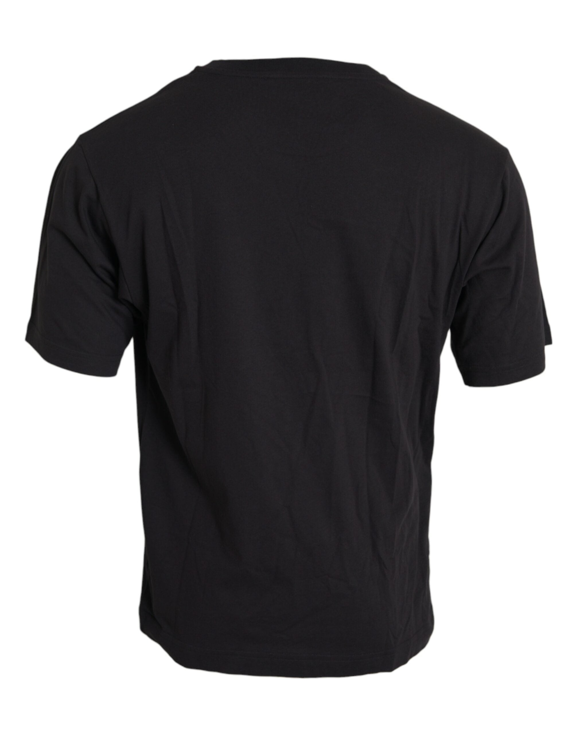 Zwart katoenen T-shirt met ronde hals en print