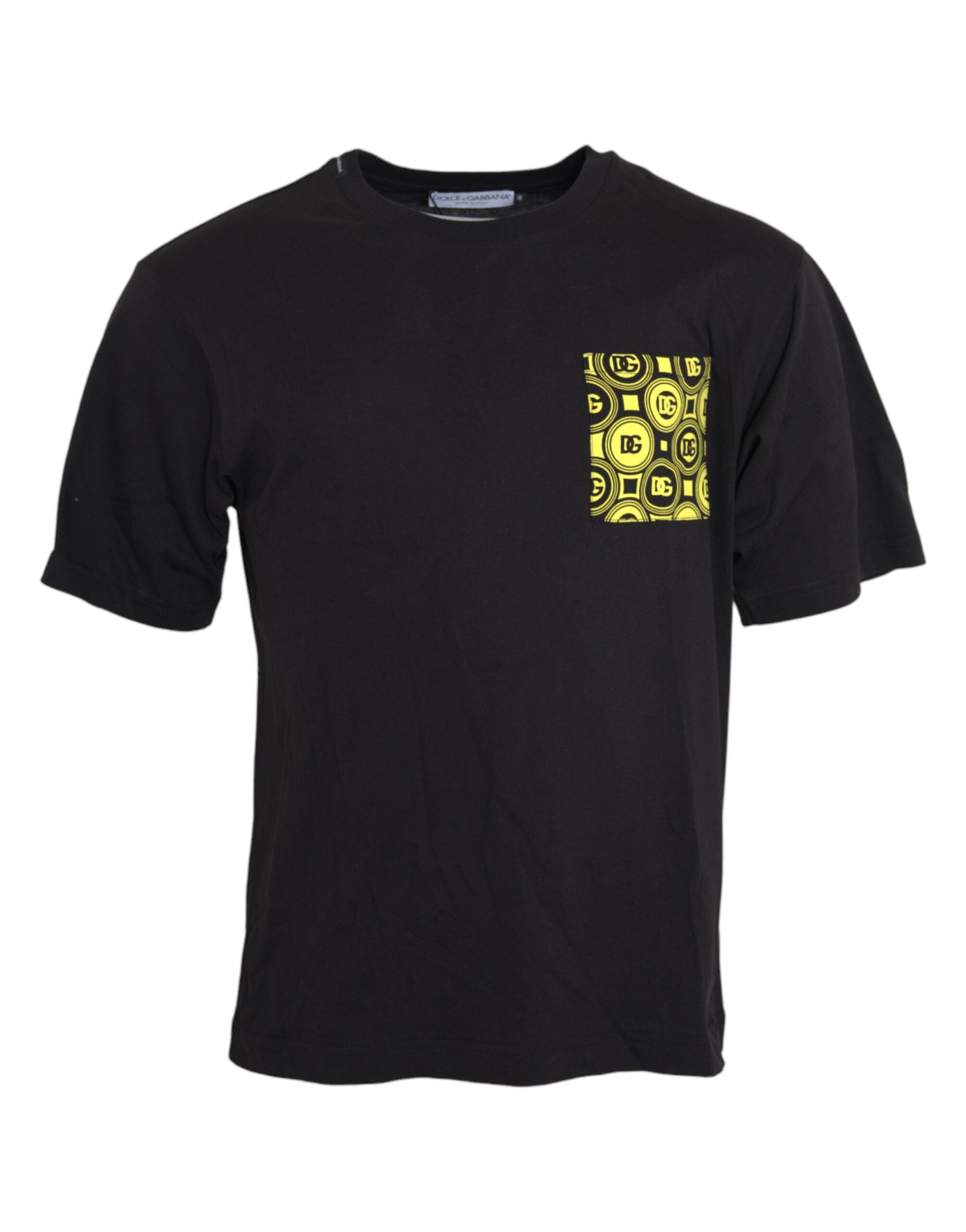 Zwart katoenen T-shirt met ronde hals en print