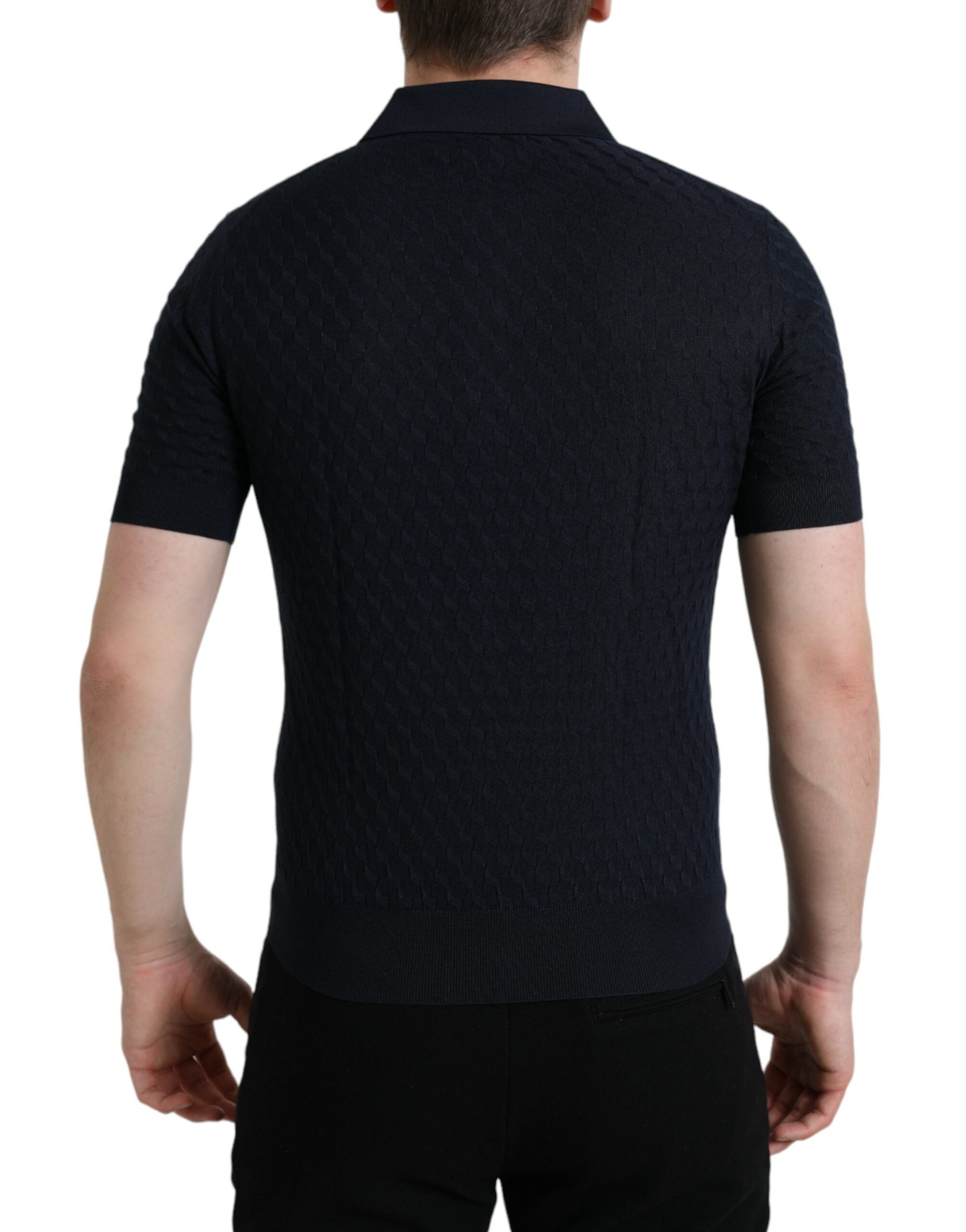 Donkerblauw poloshirt met korte mouwen en kraag