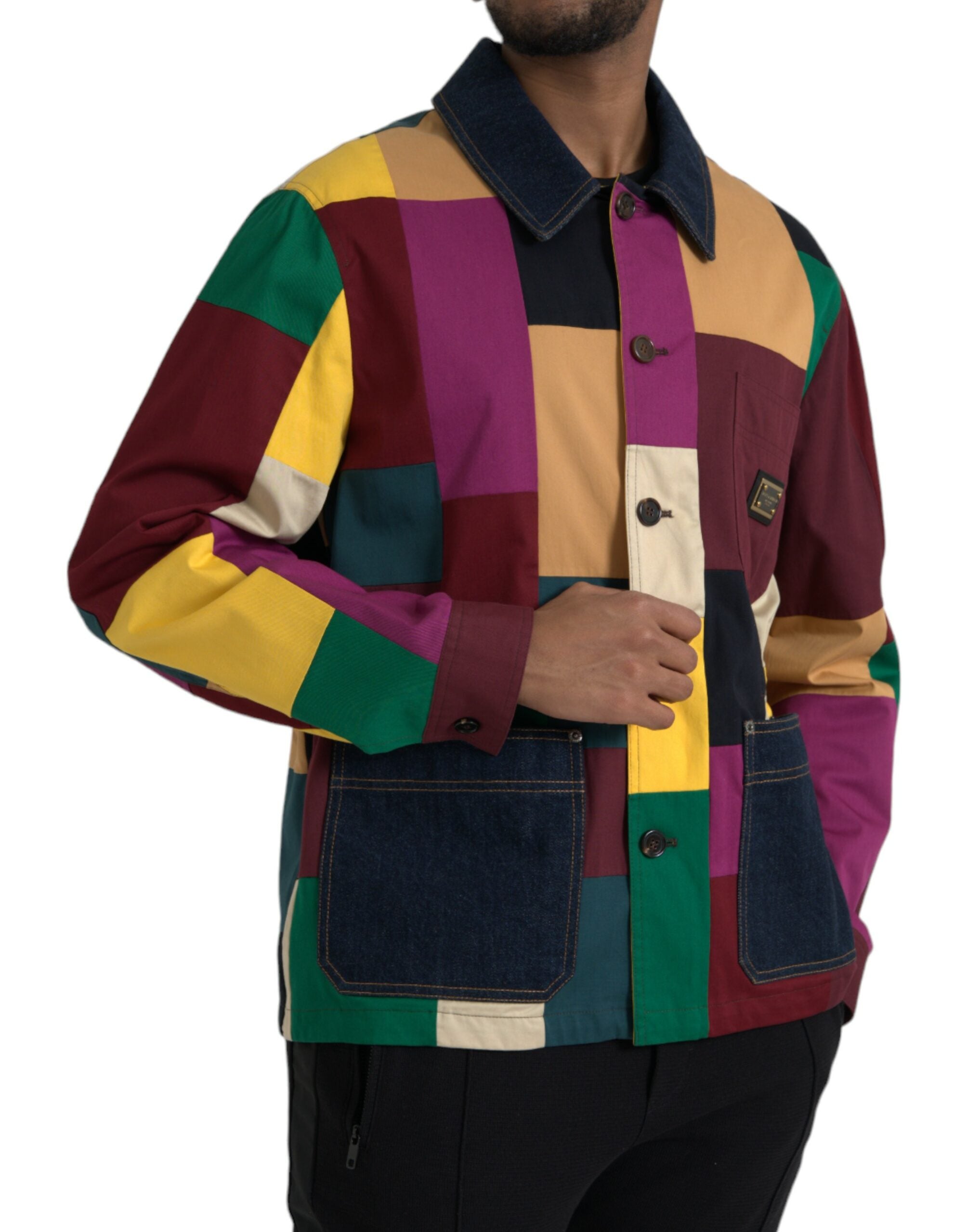 Veelkleurige patchwork katoenen kraagjas