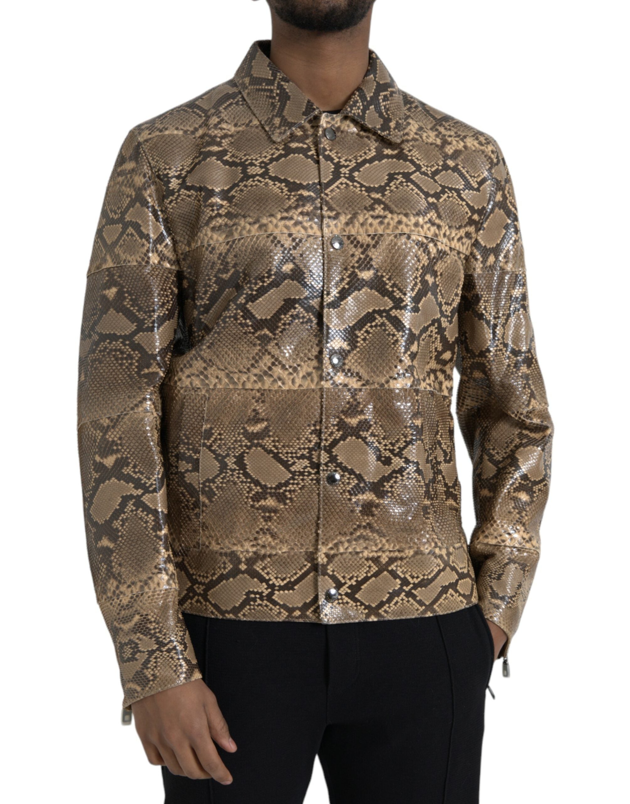 Beige exotische leren bikerblousejack