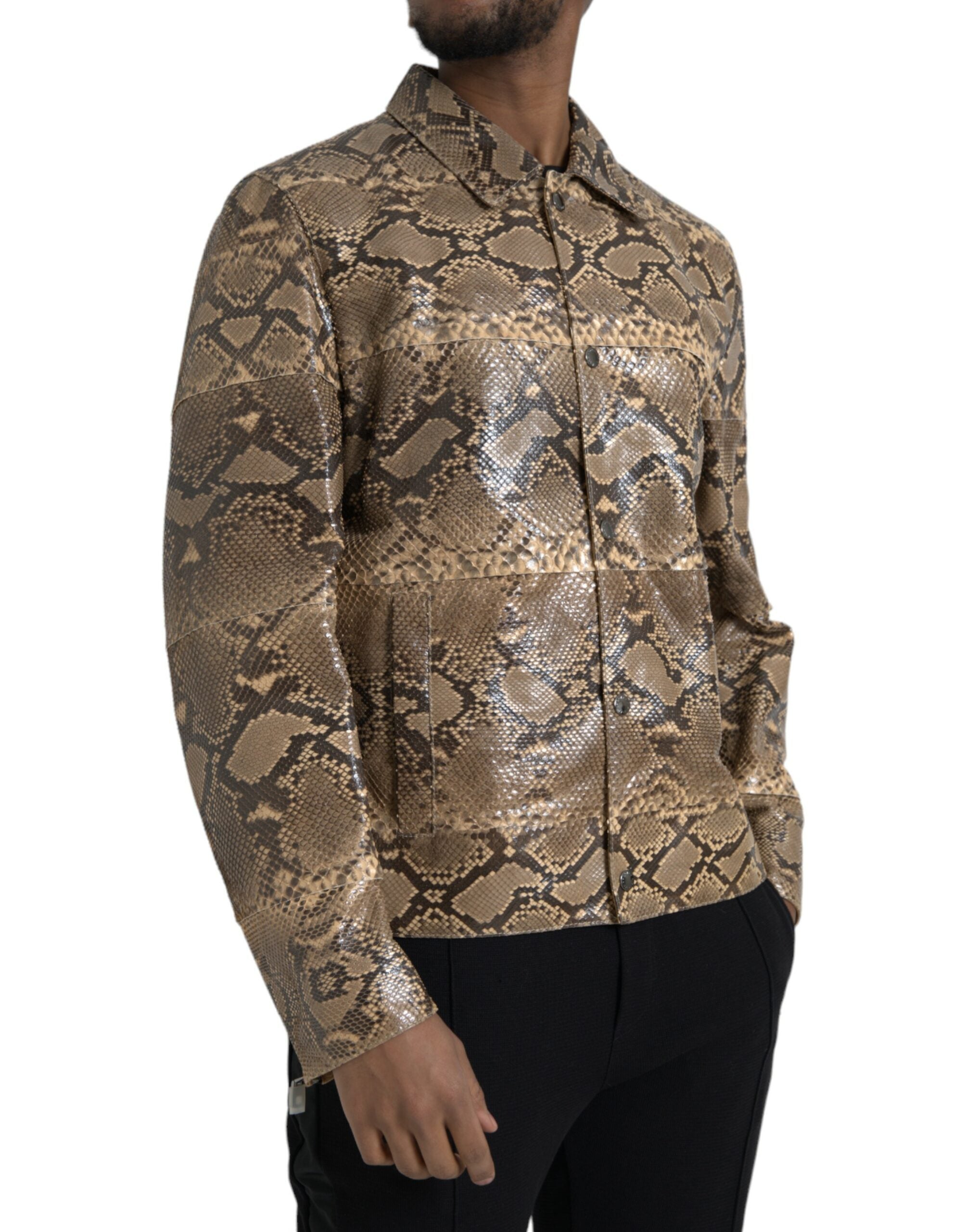 Beige exotische leren bikerblousejack