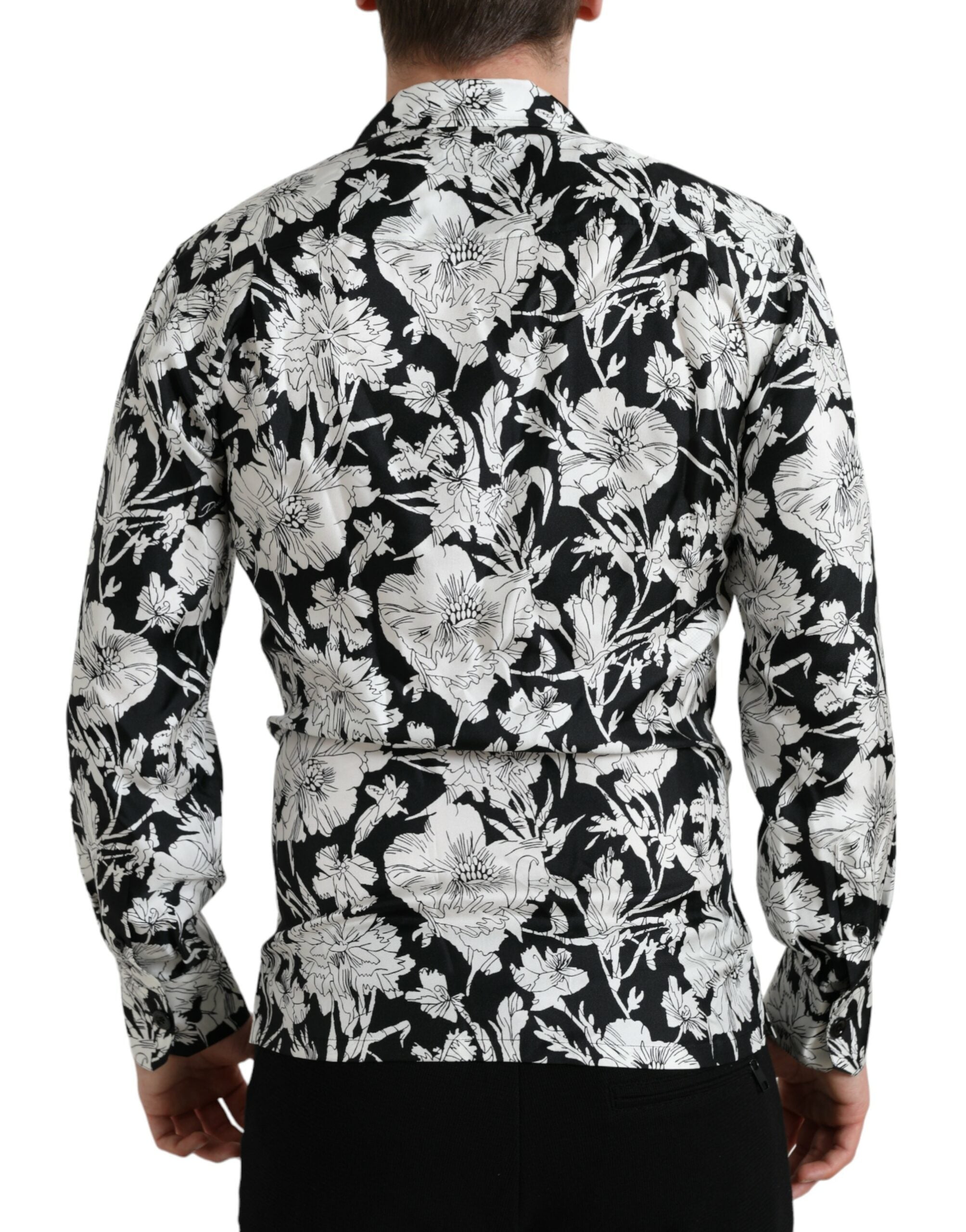 Zwart-wit bloemen casual overhemd met knoopjes