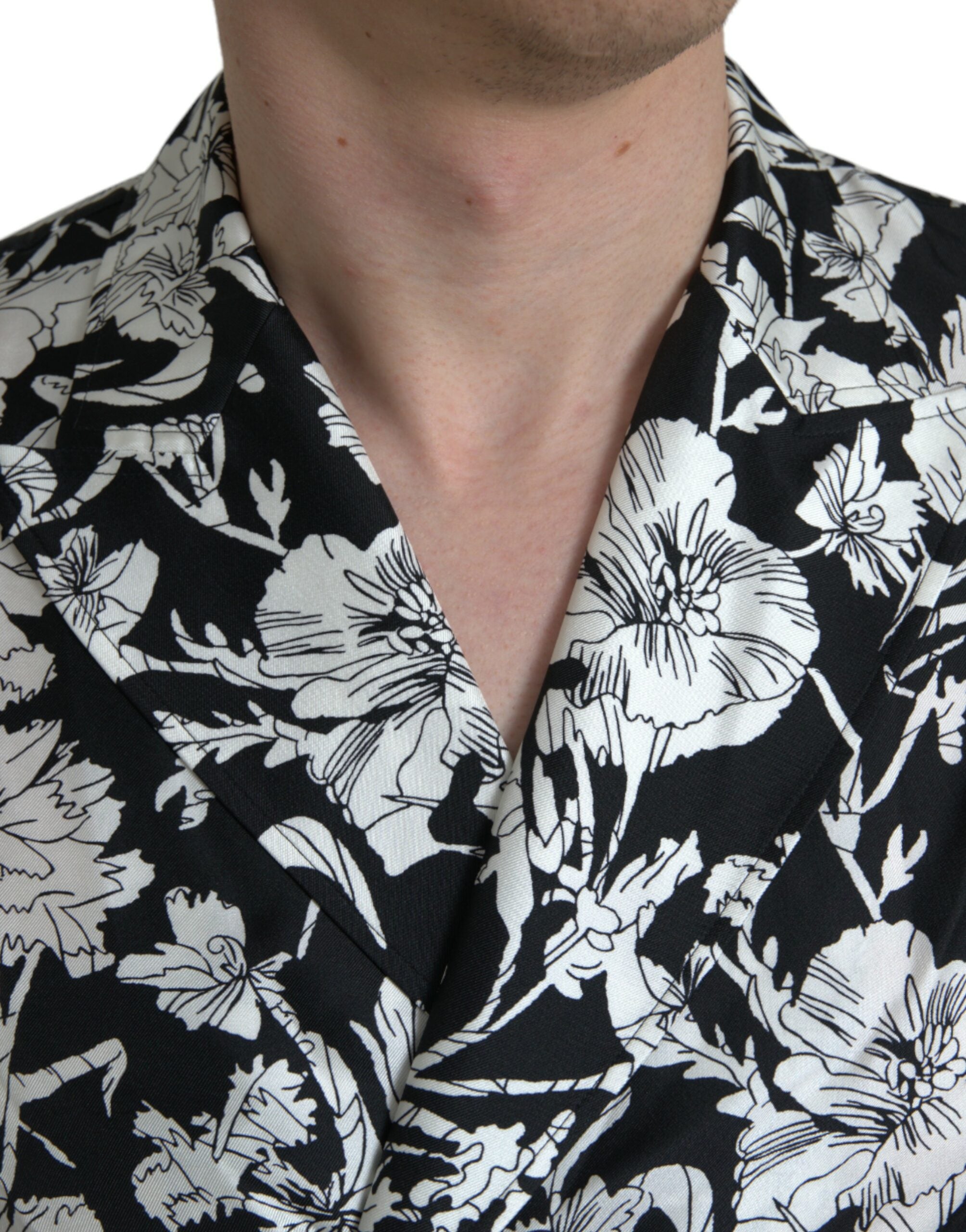 Zwart-wit bloemen casual overhemd met knoopjes
