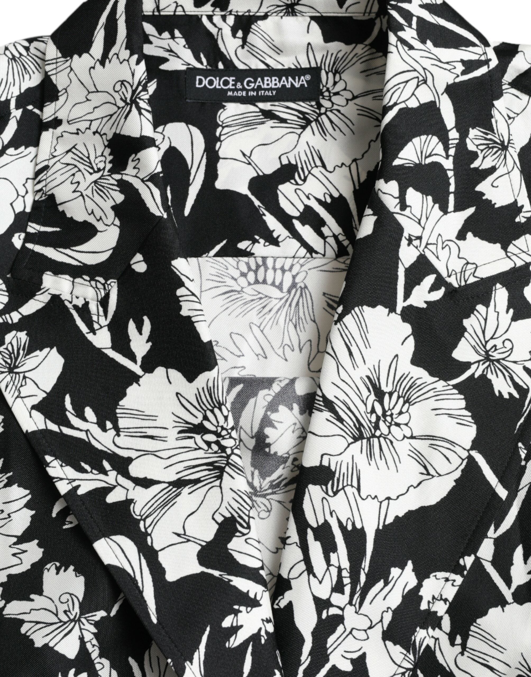 Zwart-wit bloemen casual overhemd met knoopjes