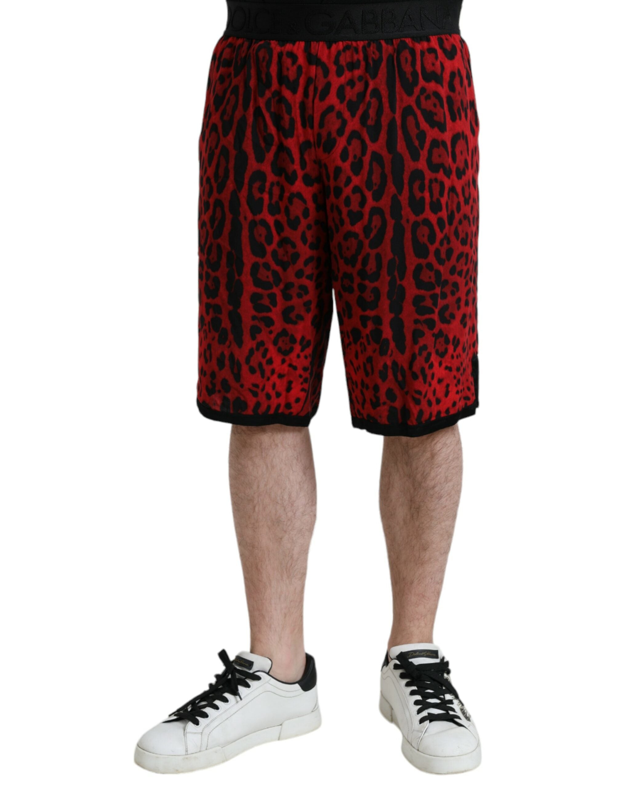 Rode luipaardprint viscose bermuda shorts