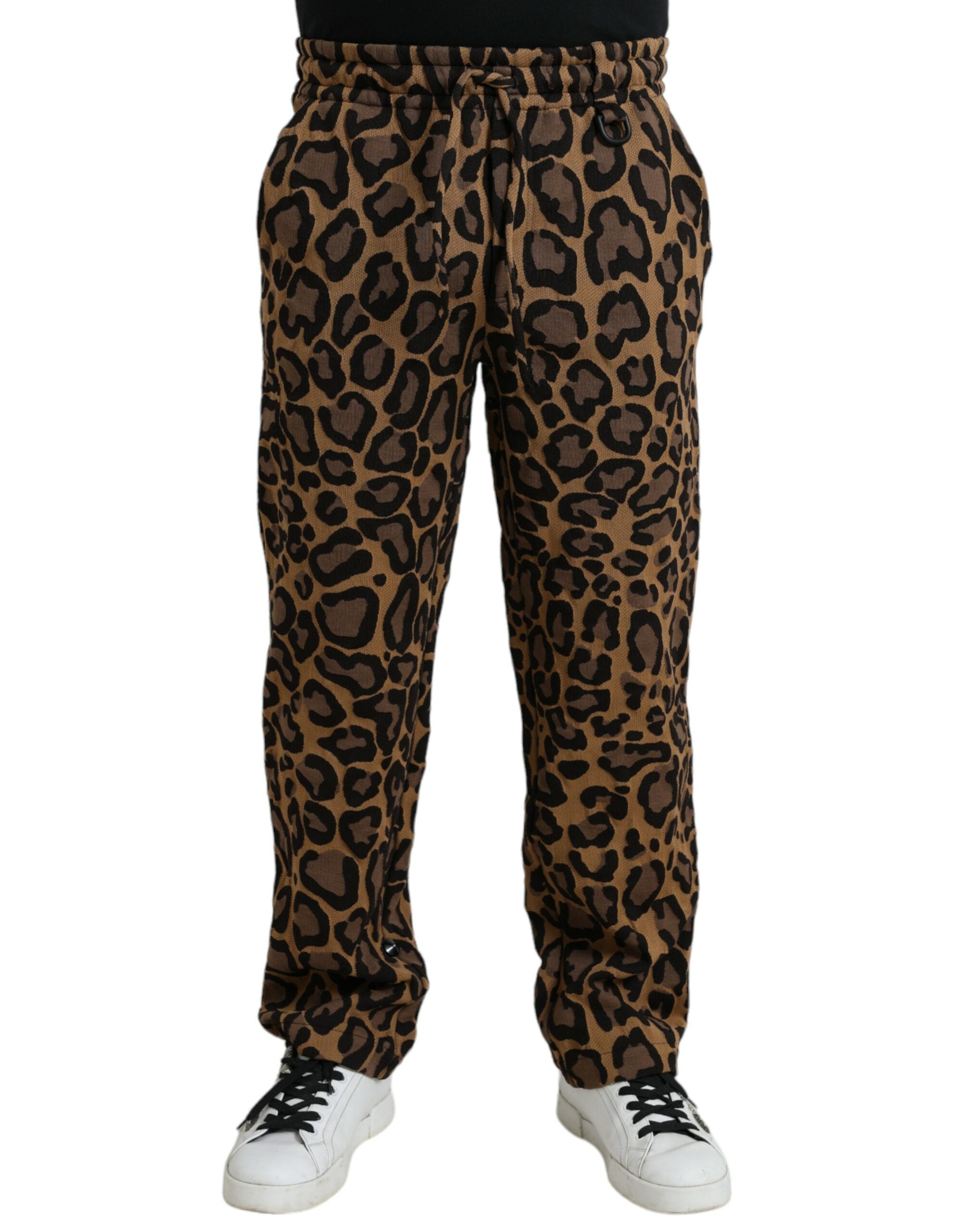Bruine polyester joggingbroek met luipaardprint