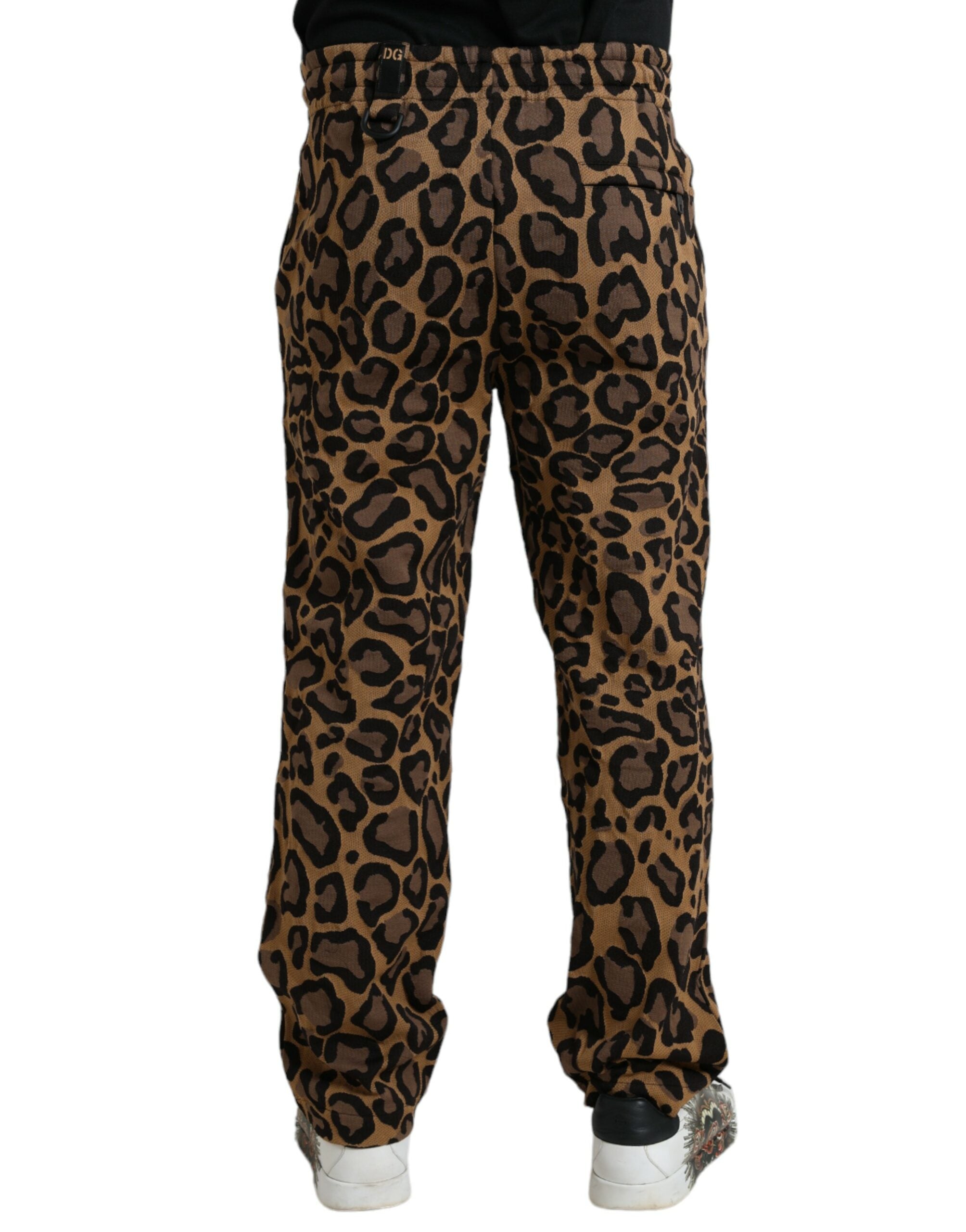 Bruine polyester joggingbroek met luipaardprint
