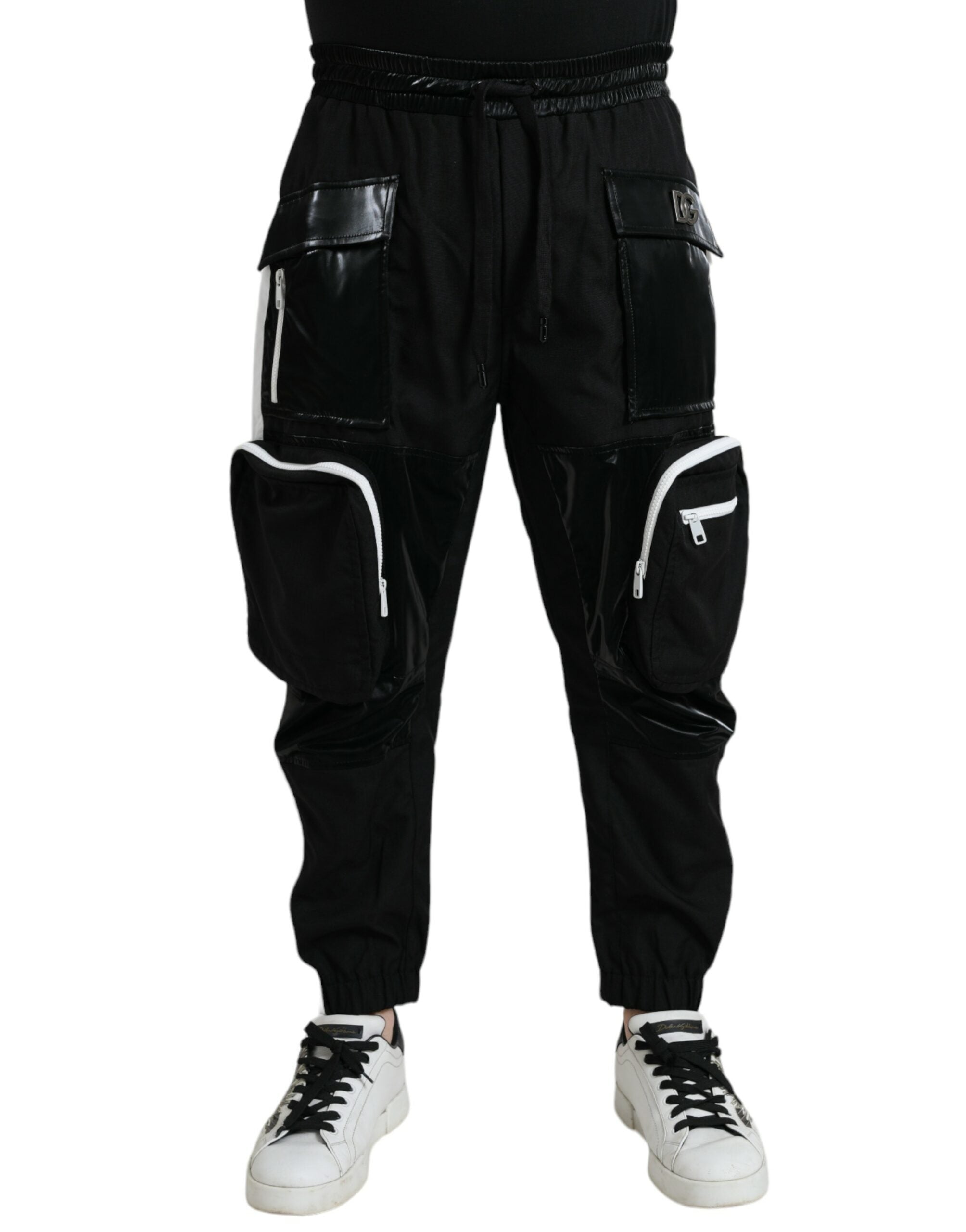 Zwarte nylon cargo joggingbroek voor heren