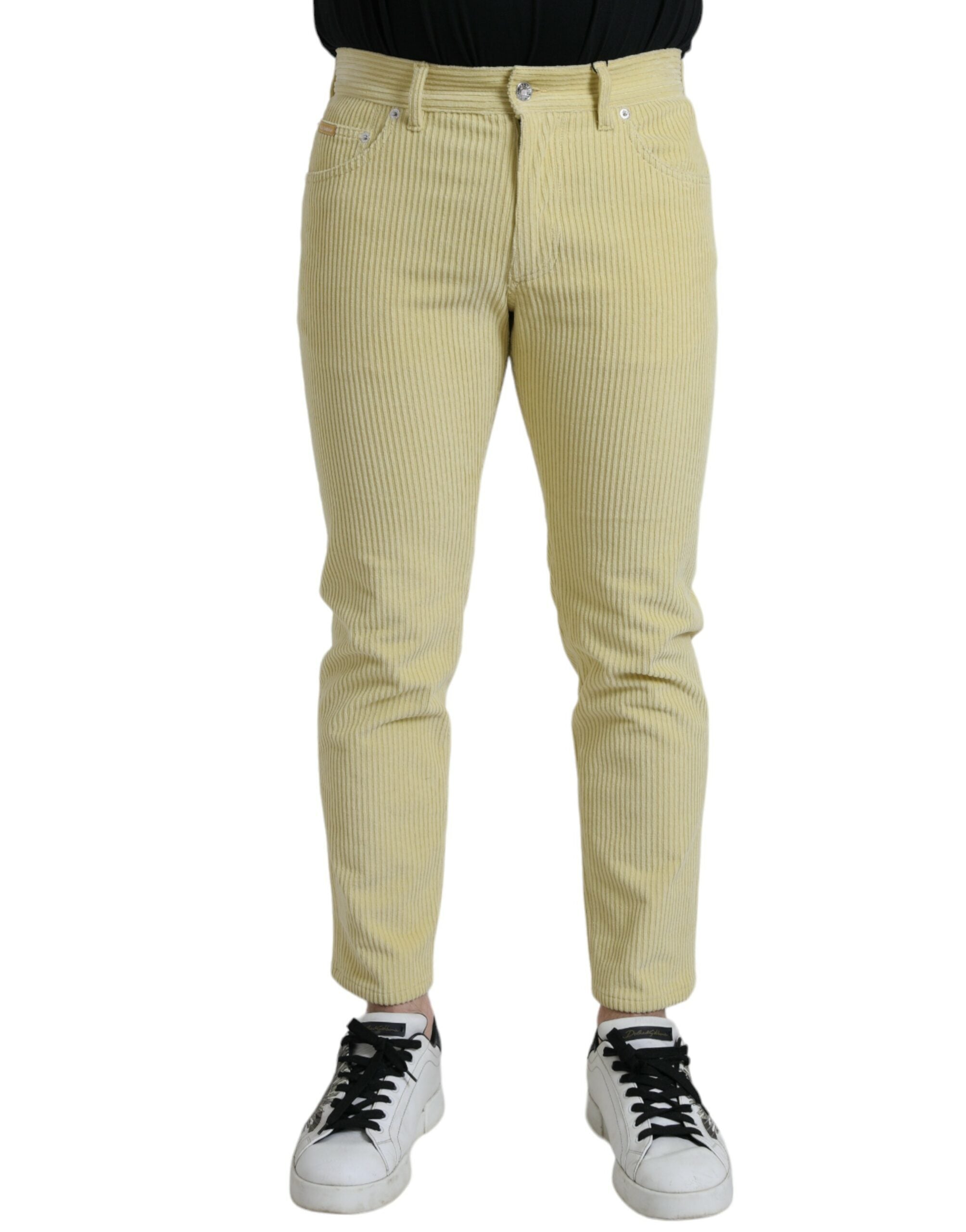 Gele corduroy skinny denim jeans met logo-plaquette