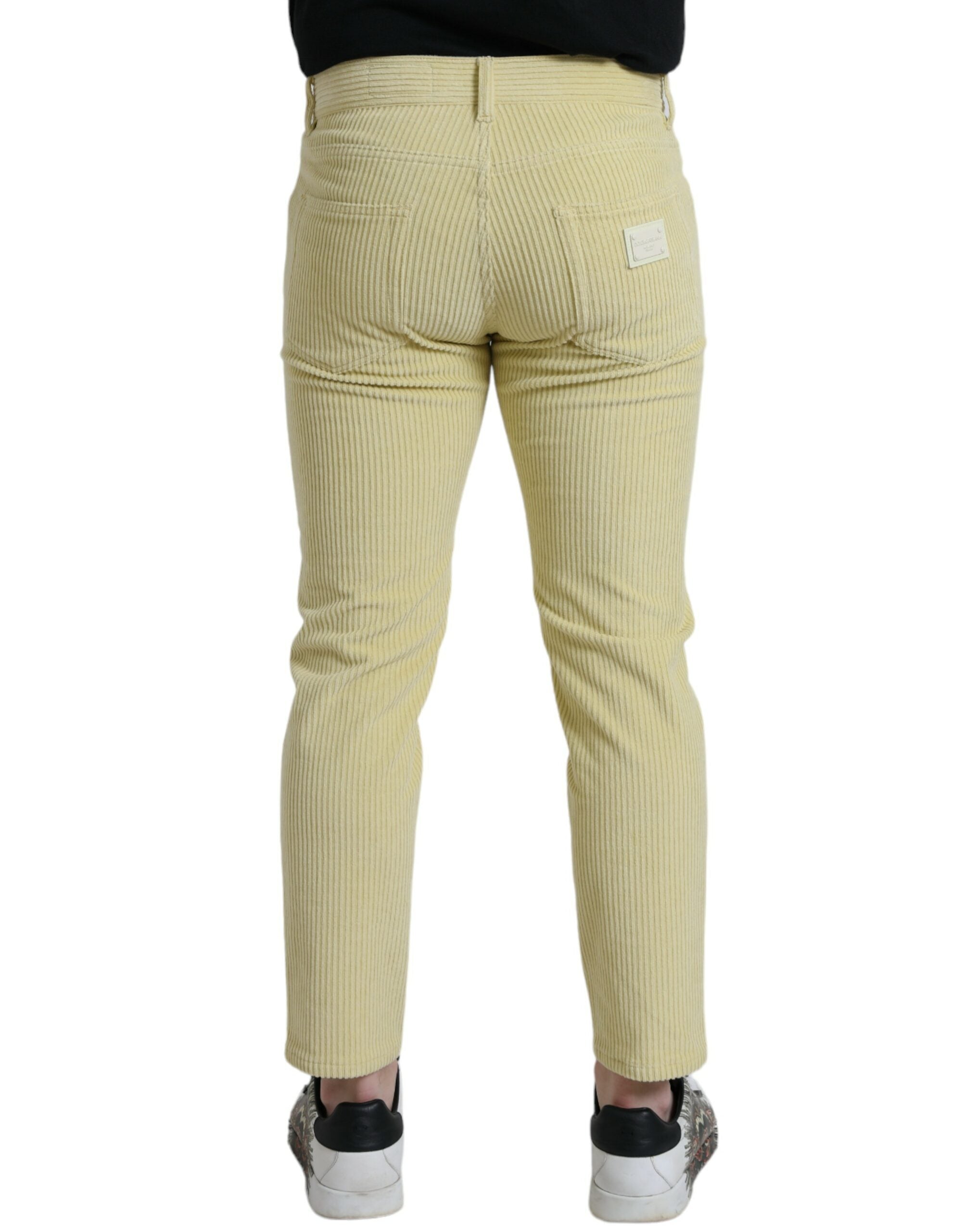 Gele corduroy skinny denim jeans met logo-plaquette