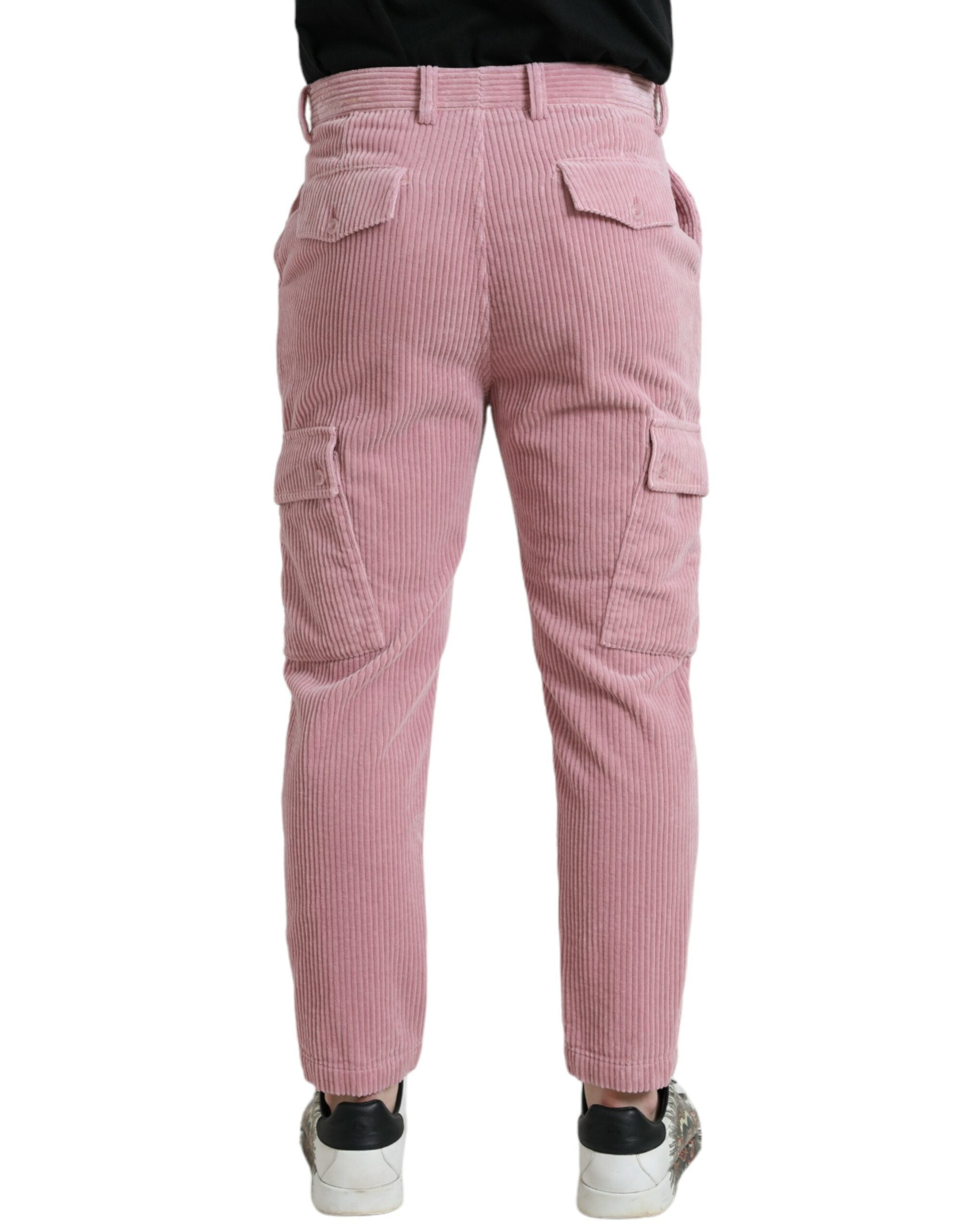 Roze corduroy katoenen stretch skinny cargojeans