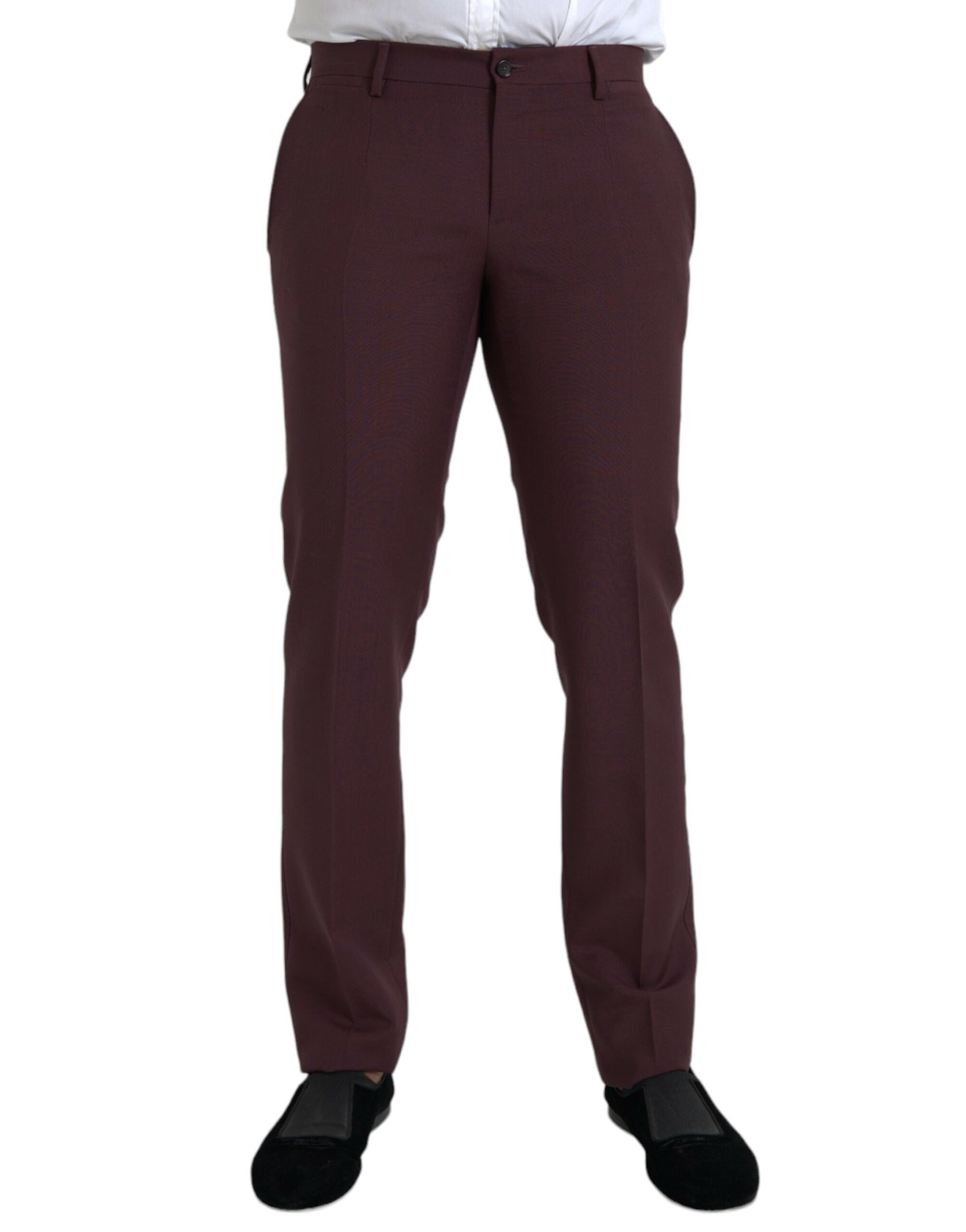 Kastanjebruine wollen heren slim fit pantalon