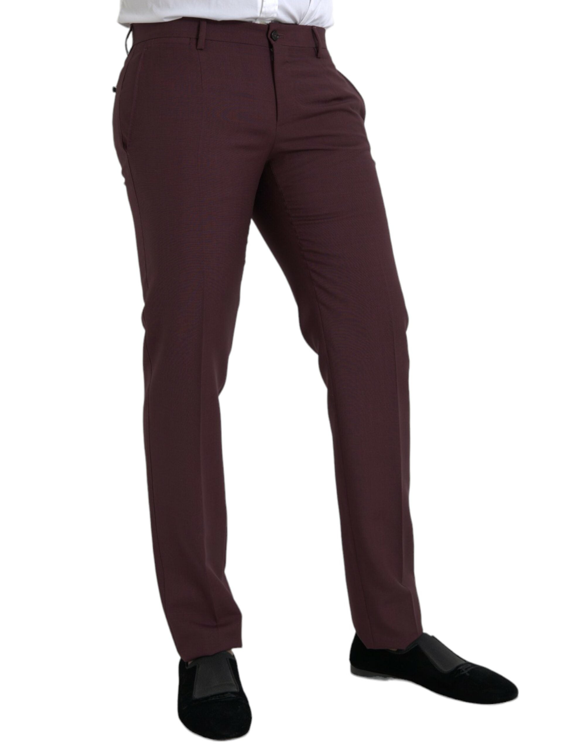 Kastanjebruine wollen heren slim fit pantalon
