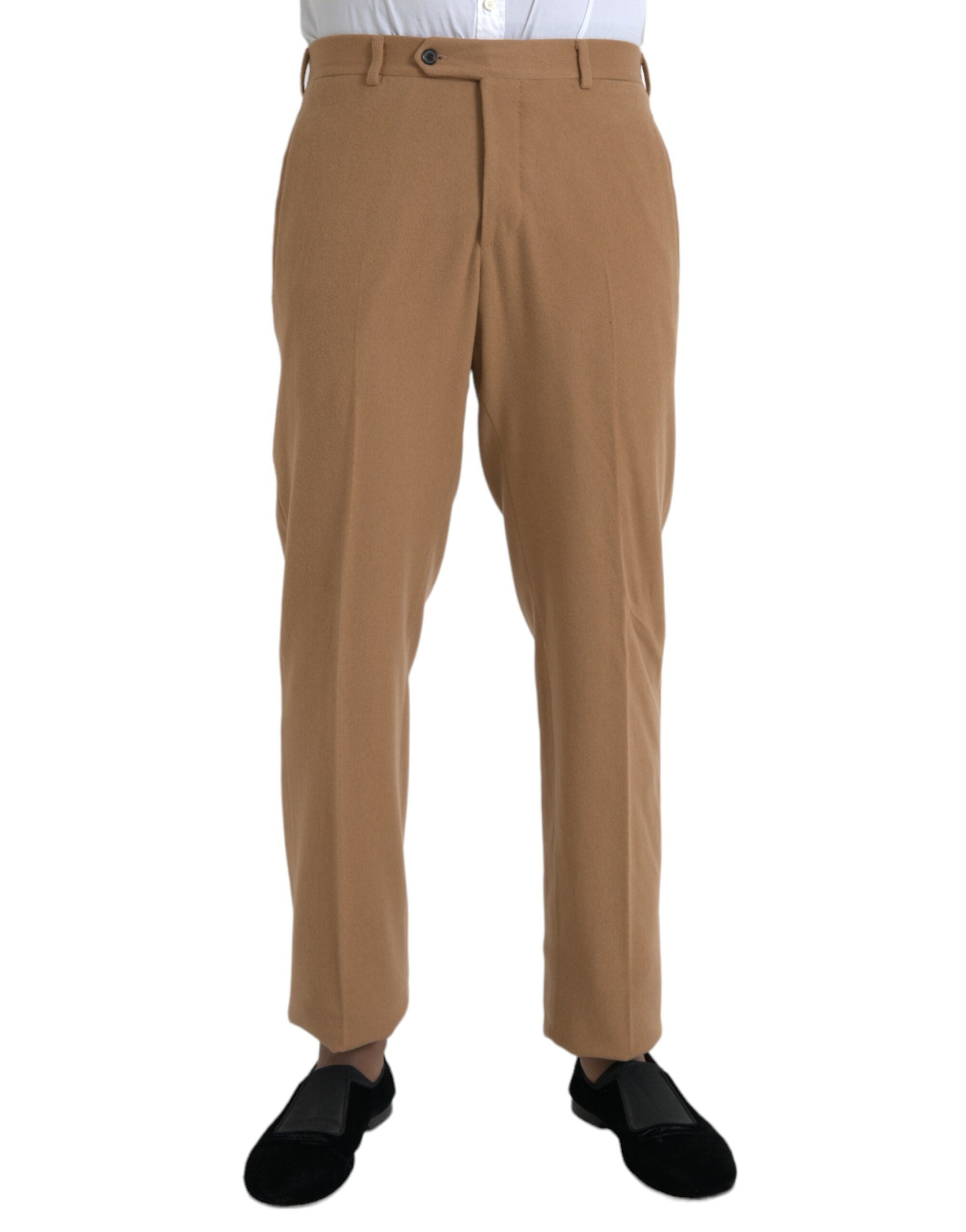Beige kasjmier herenbroek met rechte pasvorm
