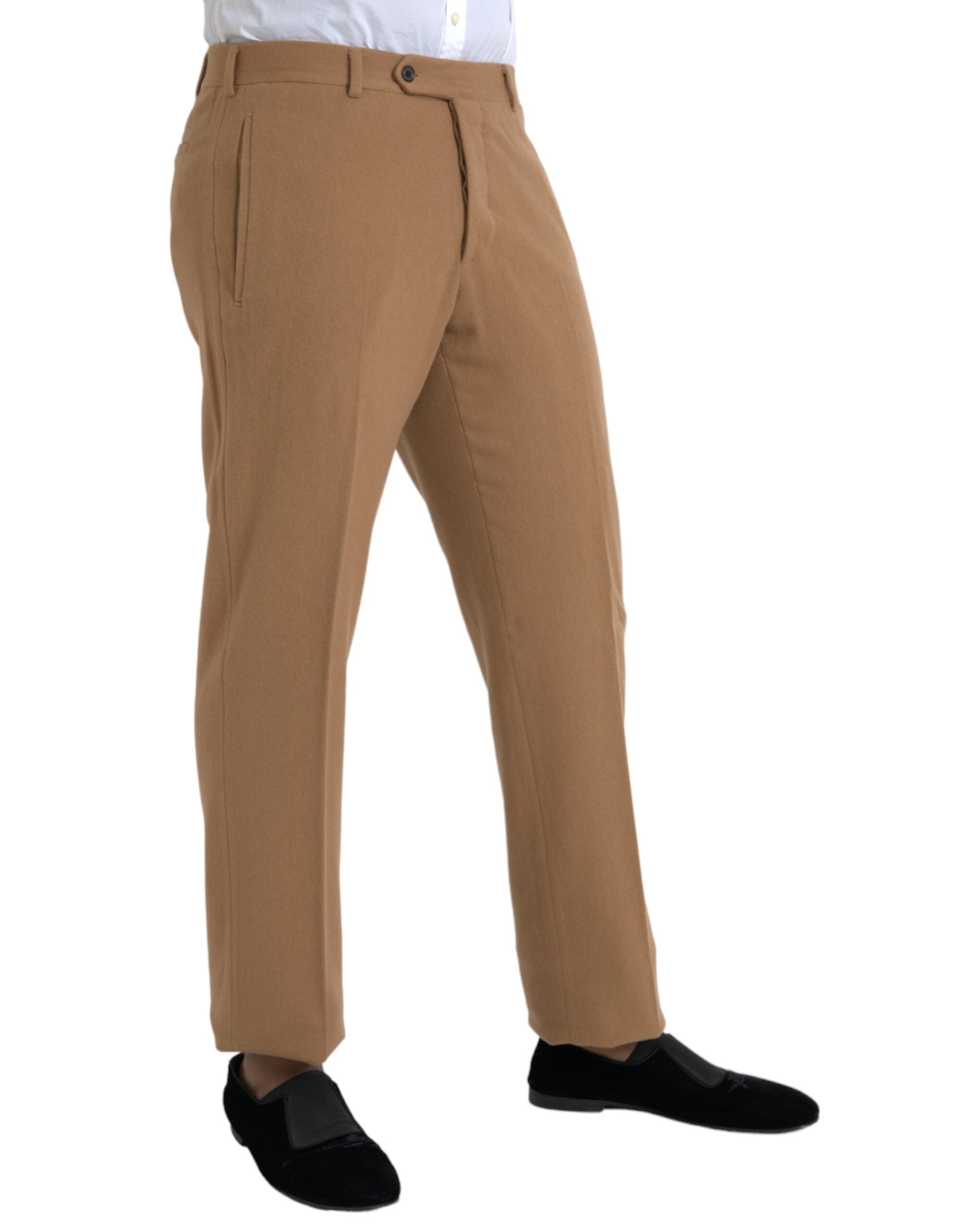 Beige kasjmier herenbroek met rechte pasvorm