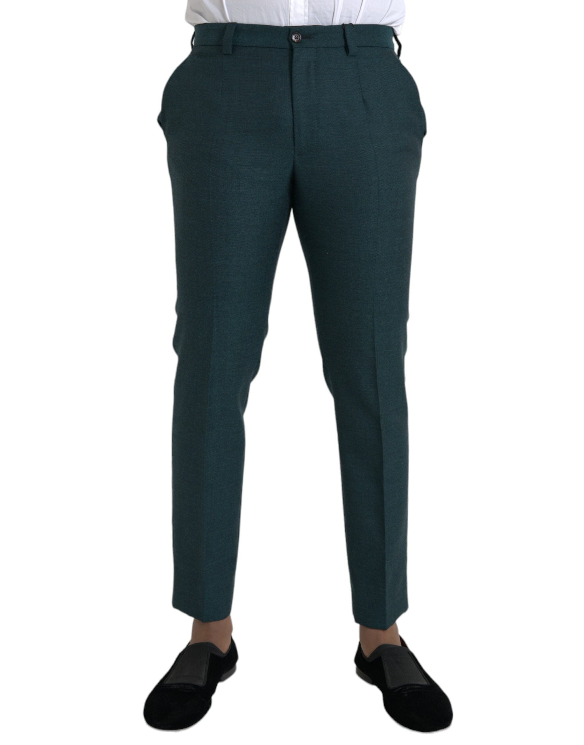 Groene wollen skinny slim-fit broek