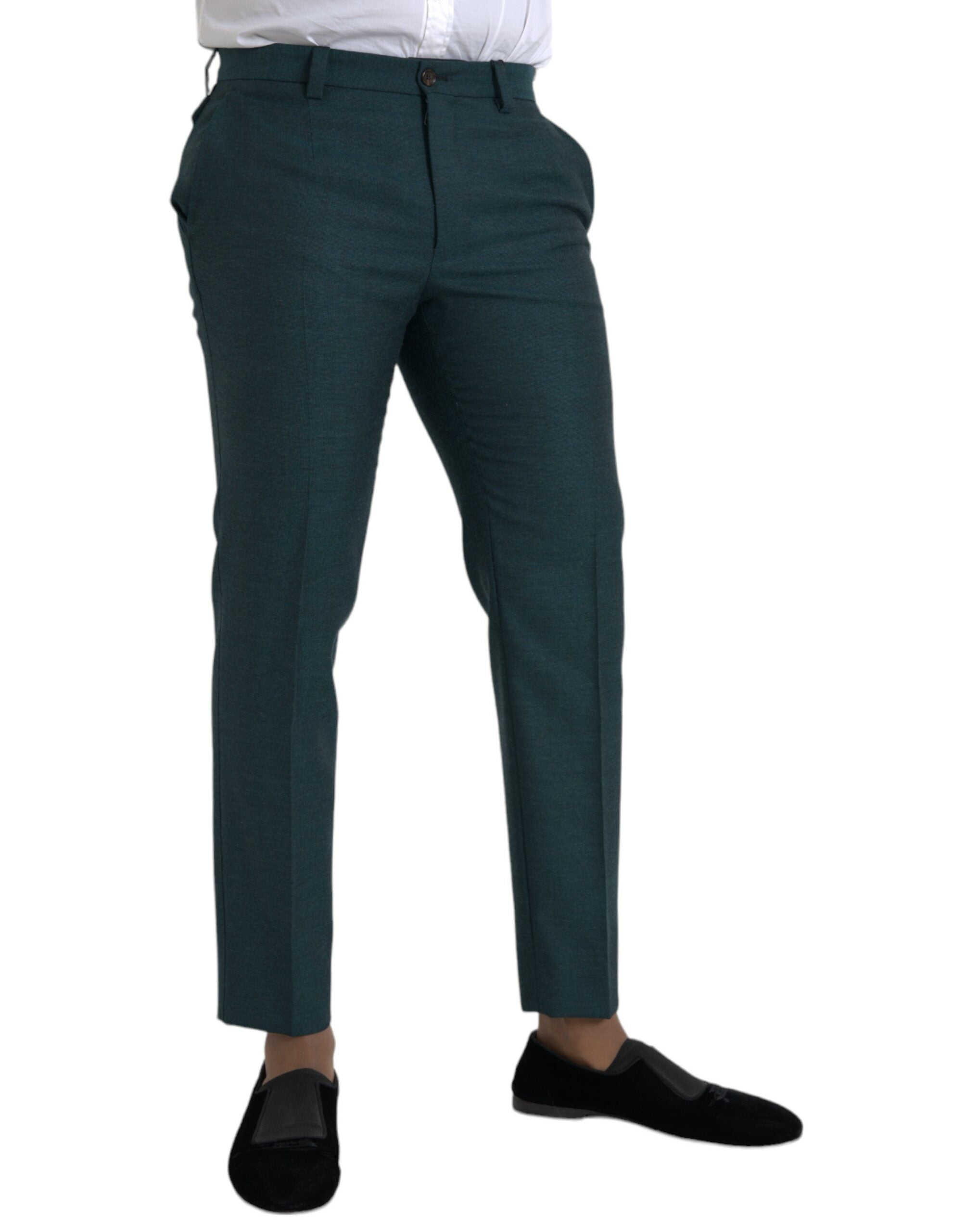 Groene wollen skinny slim-fit broek