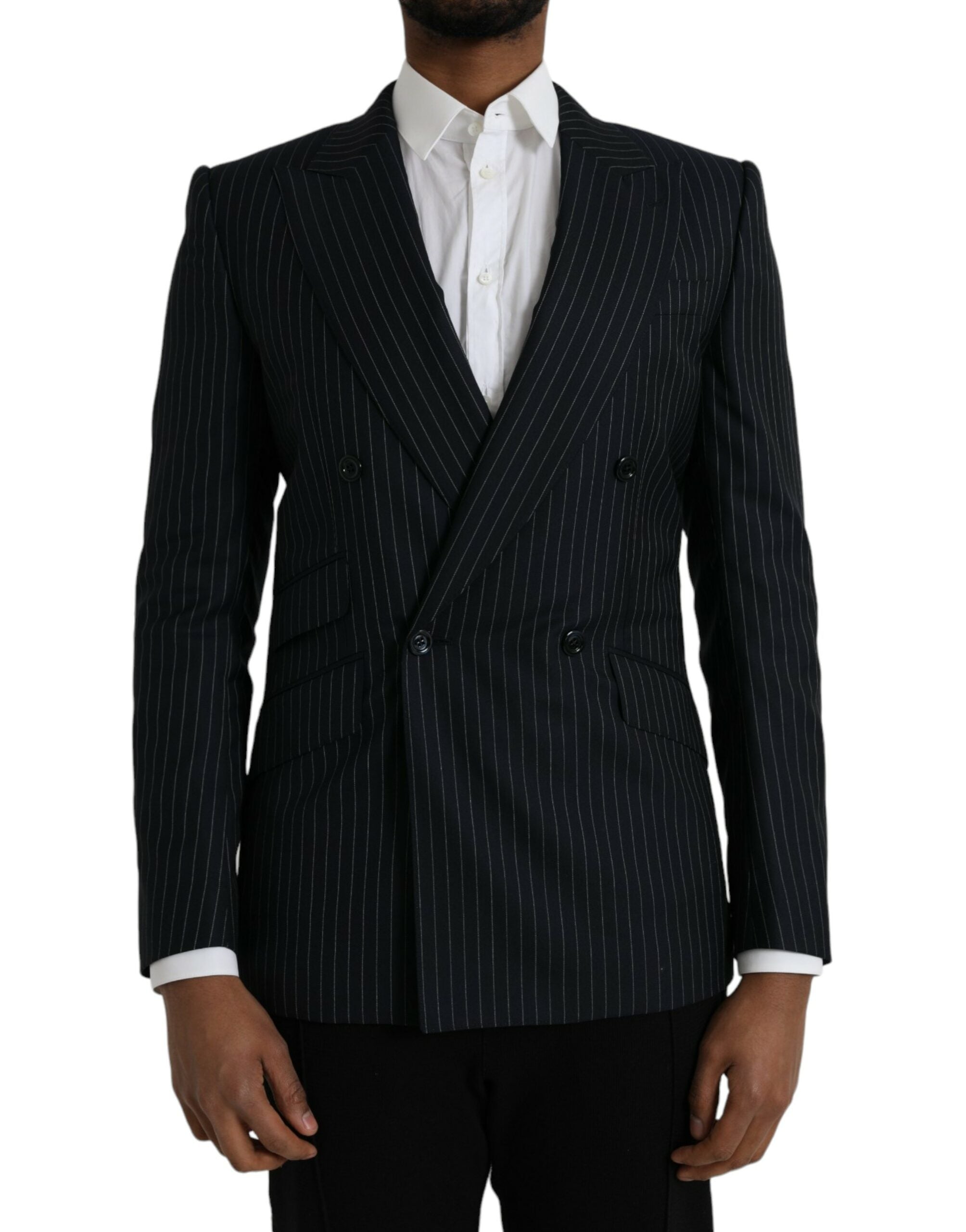 Zwarte SICILIA Double Breasted Blazer met strepen