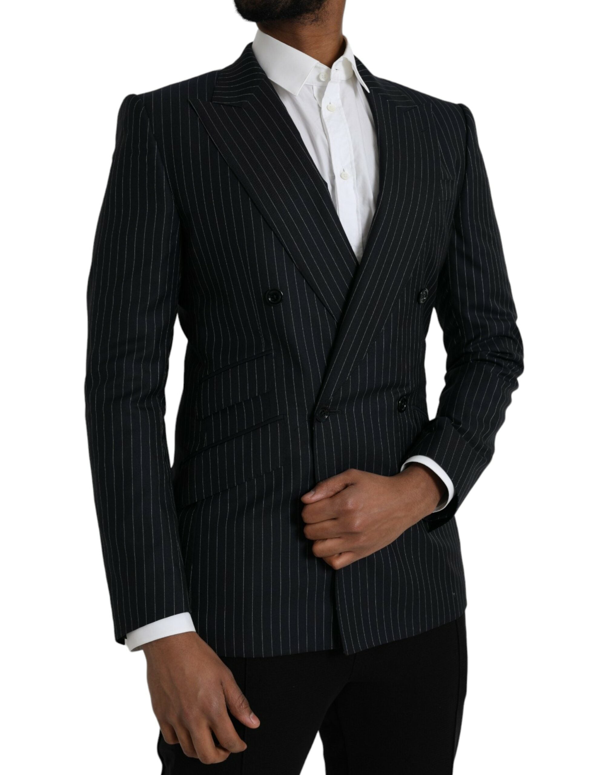 Zwarte SICILIA Double Breasted Blazer met strepen